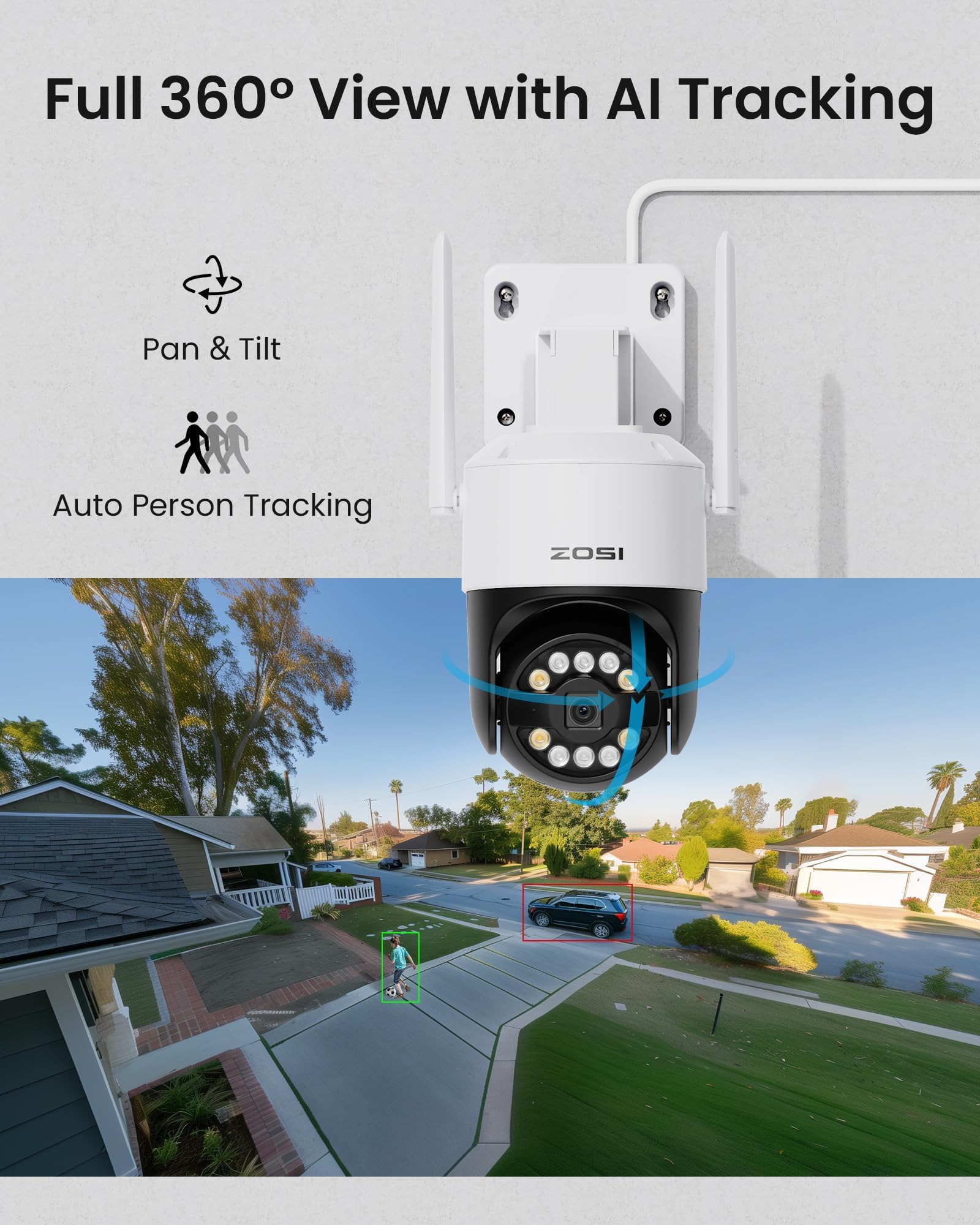 ZOSI 5MP Kit Caméra Surveillance Extérieure WiFi6 PTZ 360° NVR 8CH 1To