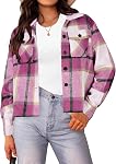 HOTOUCH Flannels For Women Cropped Shacket Fall Plaid Jackets 2025 Coat Fashion Outfits