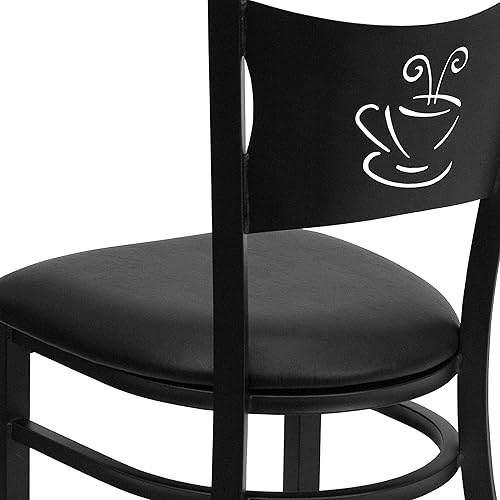 Miniatura 9 de Flash Furniture Silla de restaurante de metal con respaldo de café negro de la serie HERCULES - Asiento de vinilo negro