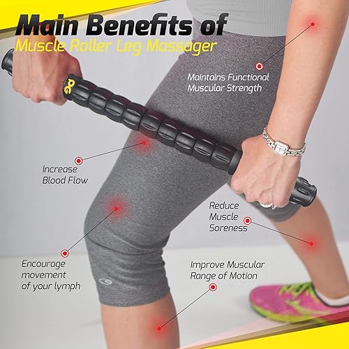 Vista 4 de Physix Gear - Rodillo de masaje muscular para piernas, rodillo de masaje para tejido profundo para atletas, rodillo muscular de terapia física, Negro