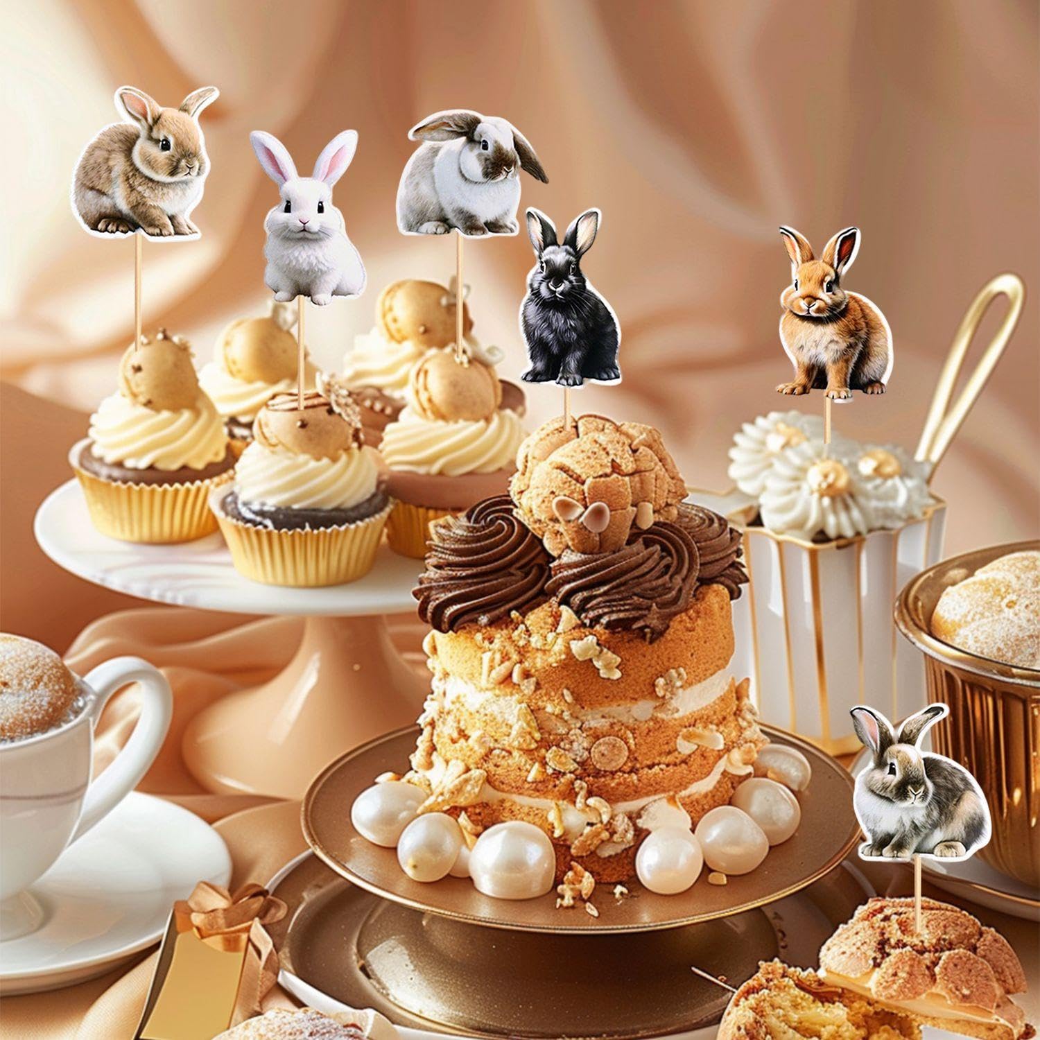 GDFHBD 24 Pieces Of Rabbit Card Insert, Rabbit Cupcake Decoration, Muffin Decoration, Rabbit Party Theme Decoration, Cake Topper, Muffin Topper. - Image 4