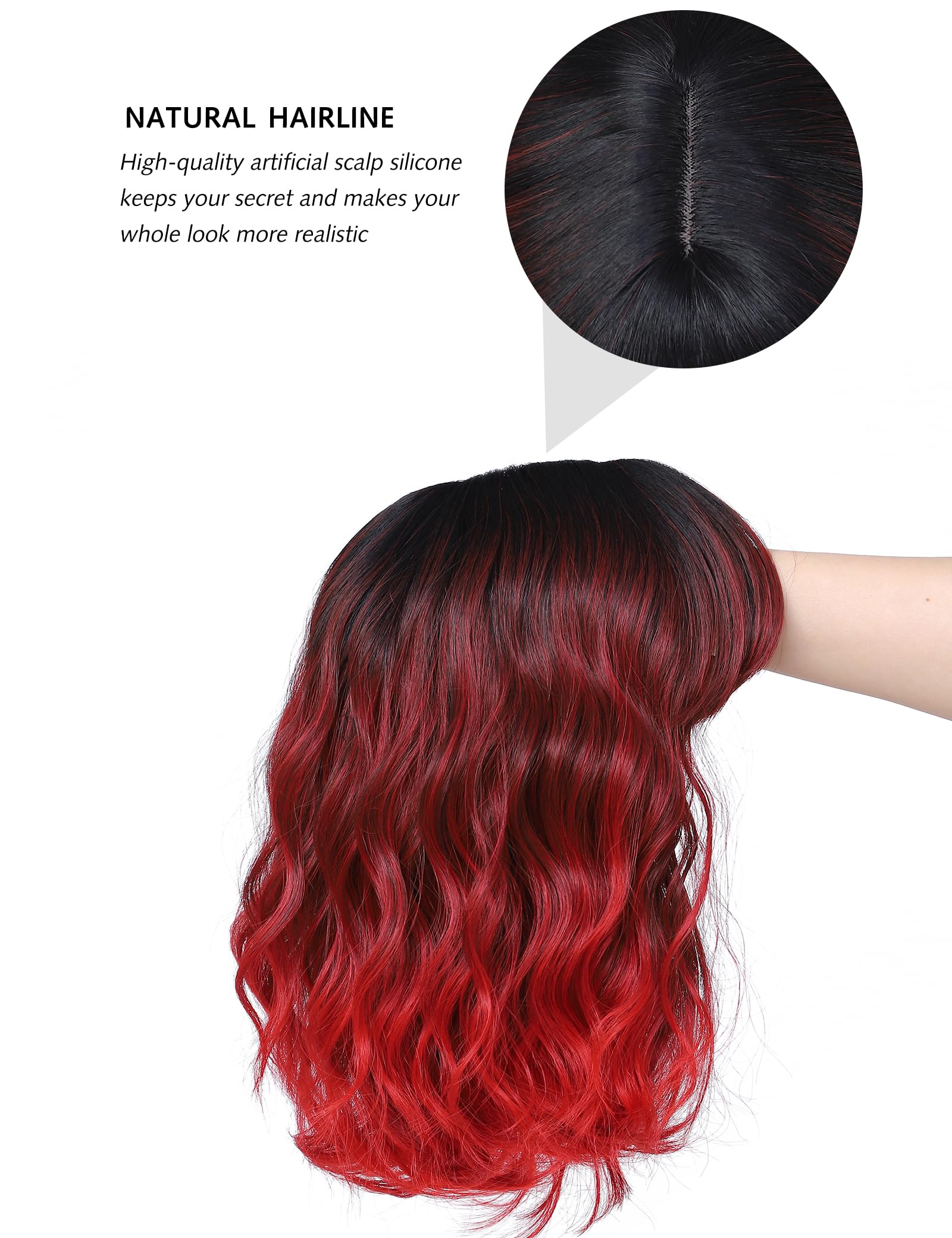 BUYOGET Wavy Bob Wig with Bangs Synthetic Hair Shoulder Length 12 Inch Short Curly Wigs for Women Burgundy to Vivid Red - Image 4