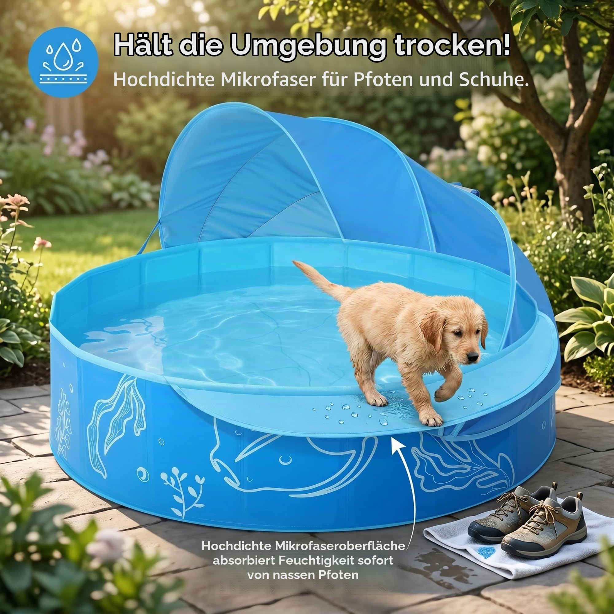 Pool für Kinder im Alter von 4–8 Jahren, Faltbarer Kinderpool mit UPF50+ belüfteter Überdachung, Kiddie für Kleinkinder 1–3, tragbarer Kindergarten und Strandkinderbecken