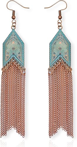 Miniatura 2 de Western Earring Bundle for Women Boho Turquoise Patina Tassels & Handmade Colorful Bead Dangles for Concerts & Festivals