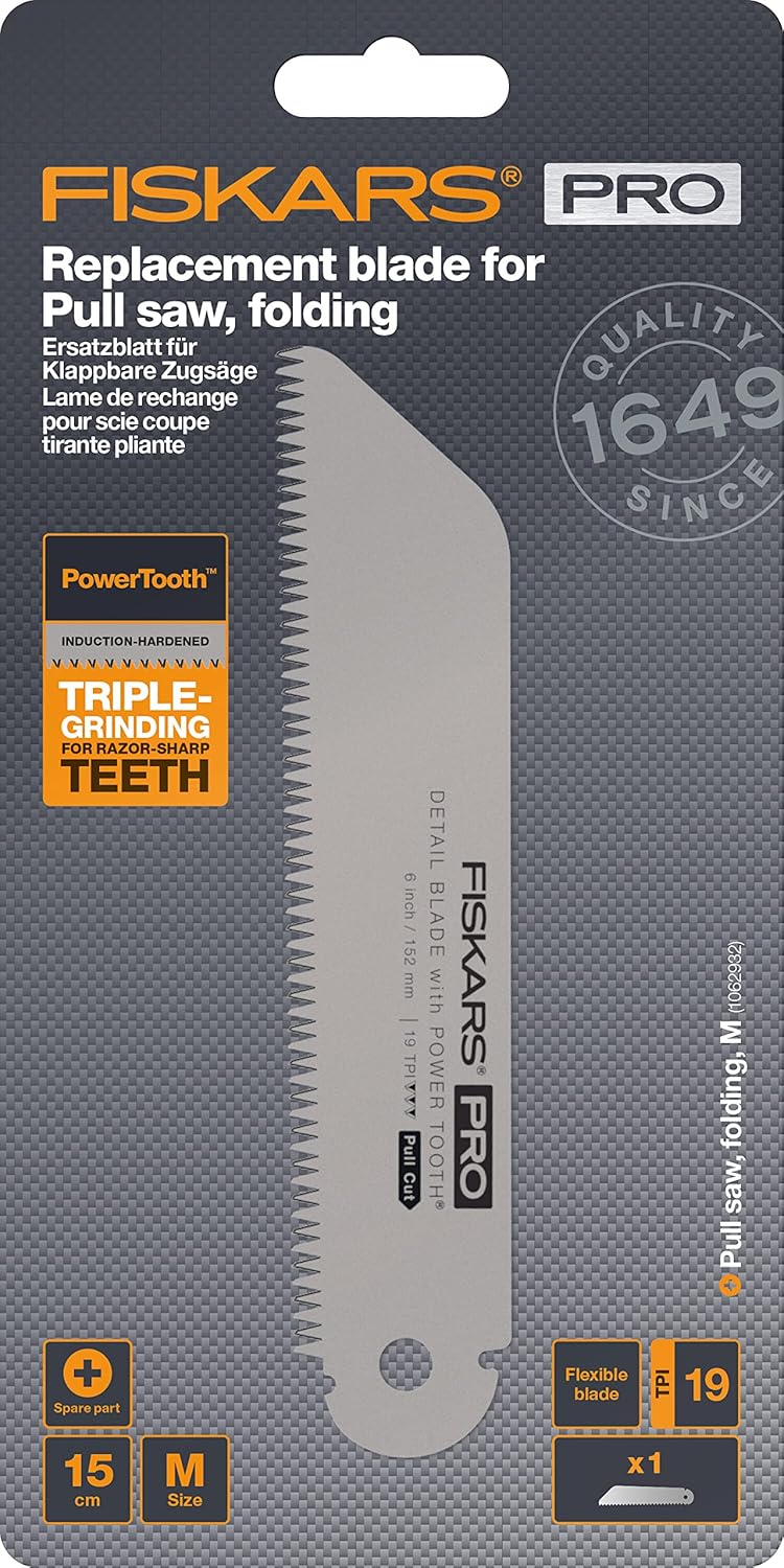 Fiskars Pro Original Replacement Blade for PowerTooth Pull Cutting Saw (1062932), Blade Length: 15 cm, 19 TPI, 1062942