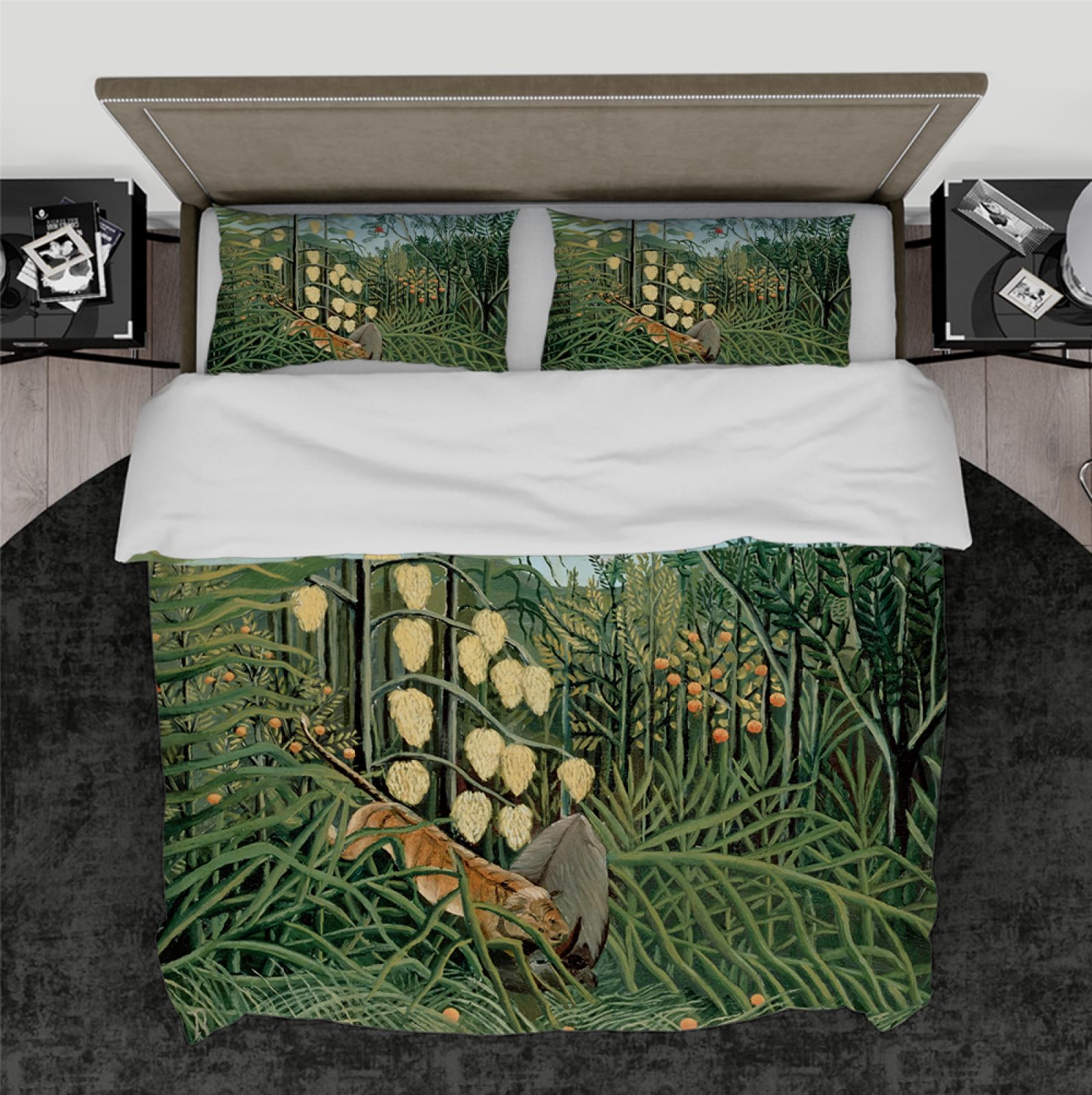 Henri Rousseau Painting Art Bedding Sets 3 Pieces Wild Animals Duvet Cover with Zipper 2 Pillowcases Green Plants Duvet Cover Sets King