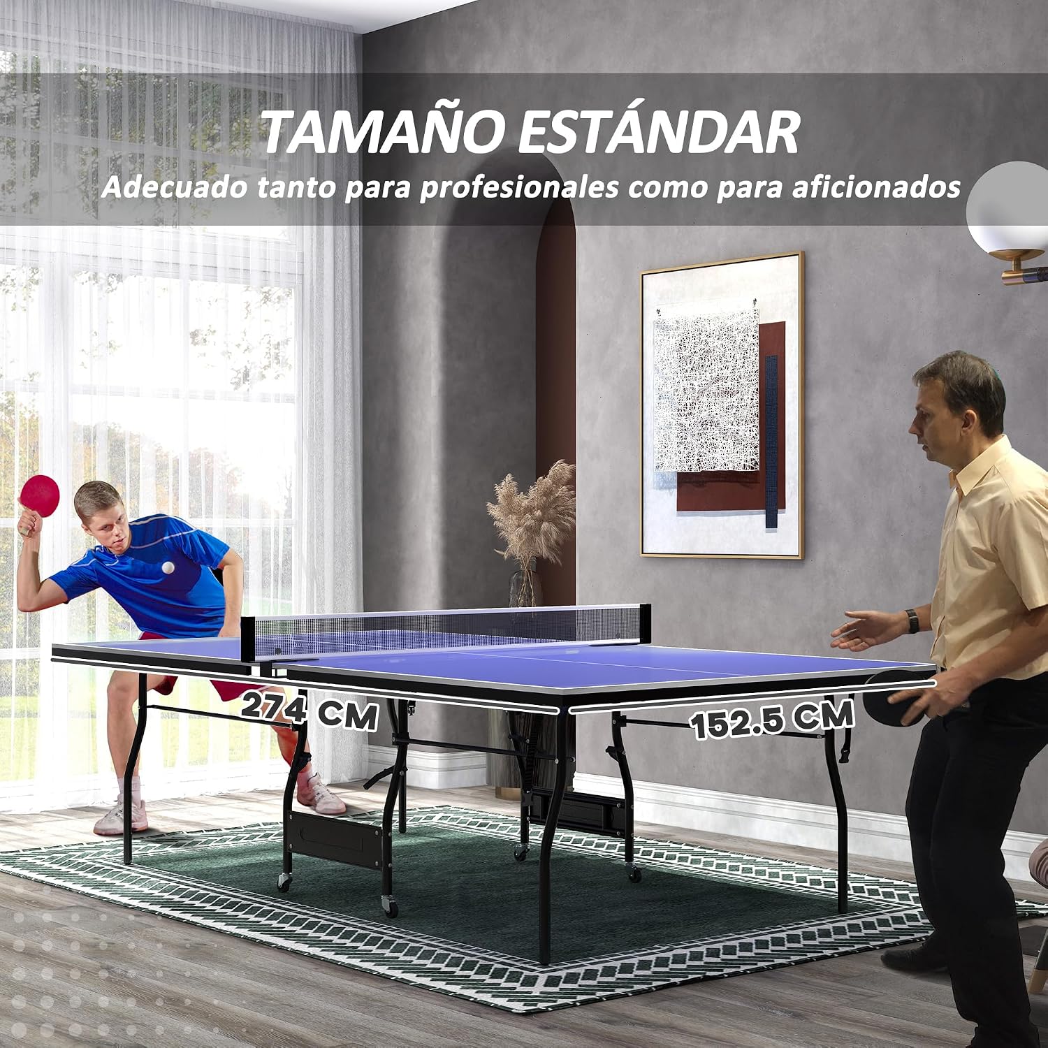 SPORTNOW table showing standard dimensions of 274 cm length and 152.5 cm width