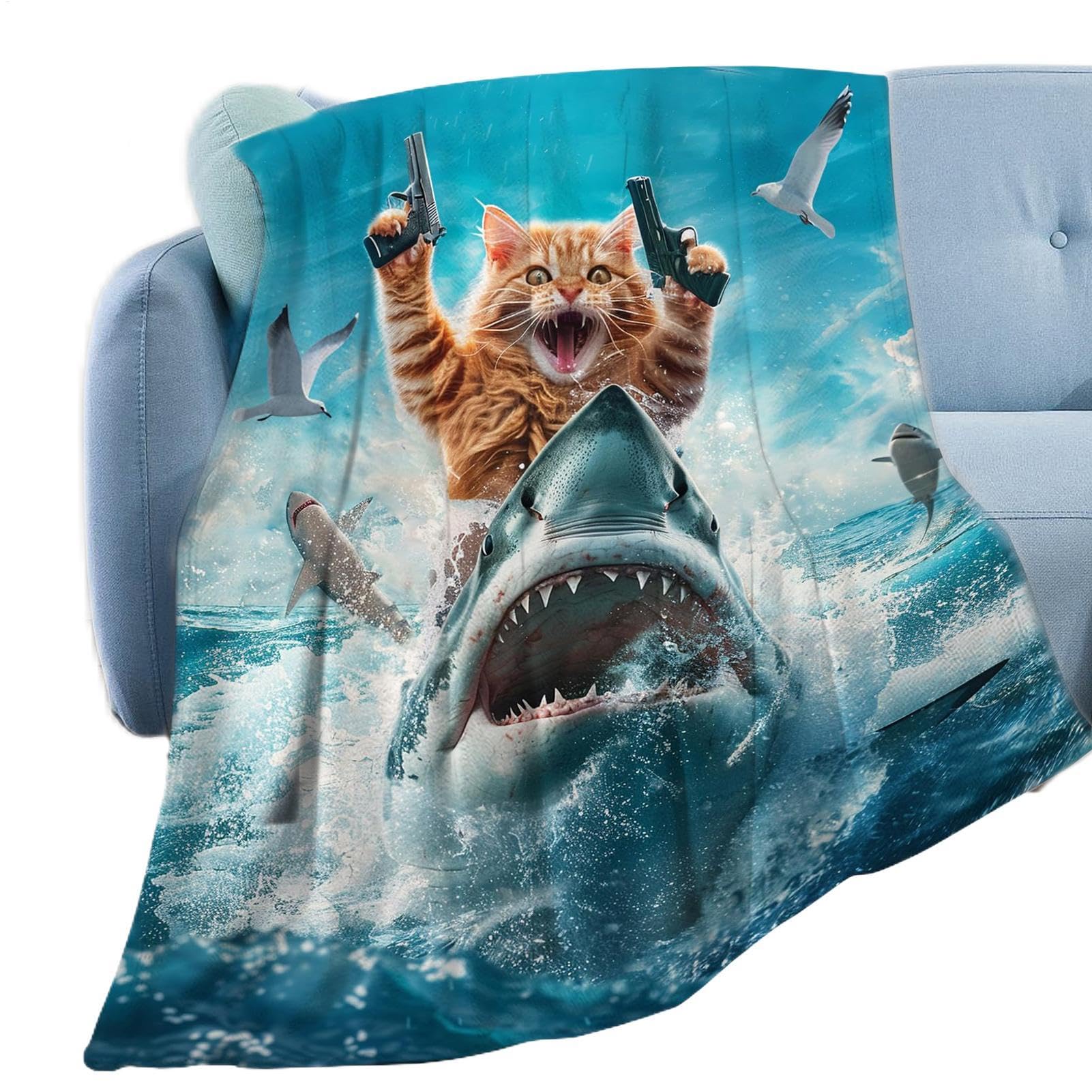 Couverture d'automne de mer avec chat cavalier, un textile de literie confortable de haute qualité