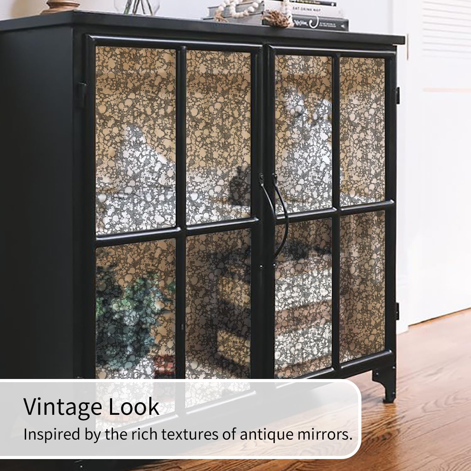 LiveInUrban Static Cling Antique Mirror Makeover Film for Glass Tray, Vintage Faux Rust Effect Decorative Removable Film for Gothic Industrial Home Decor, Luxury Antique Silver Bubble 11.81"x39.37"