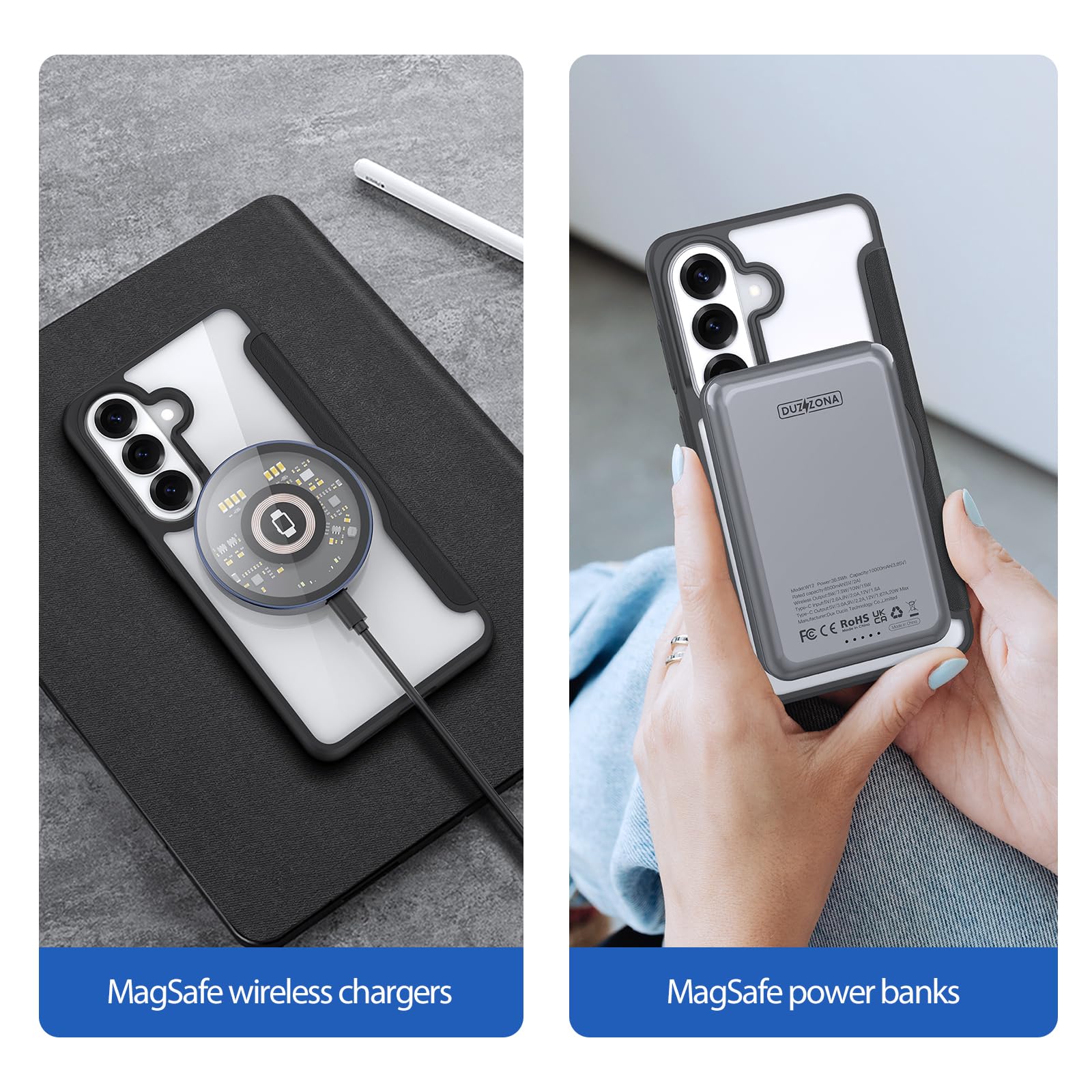 DUX DUCIS Magnetyczne etui do Galaxy S26 Plus, [kompatybilne z MagSafe] Premium Flip skórzane przezroczyste etui ochronne na telefon komórkowy z blokadą RFID do Galaxy S26 Plus (czarne)