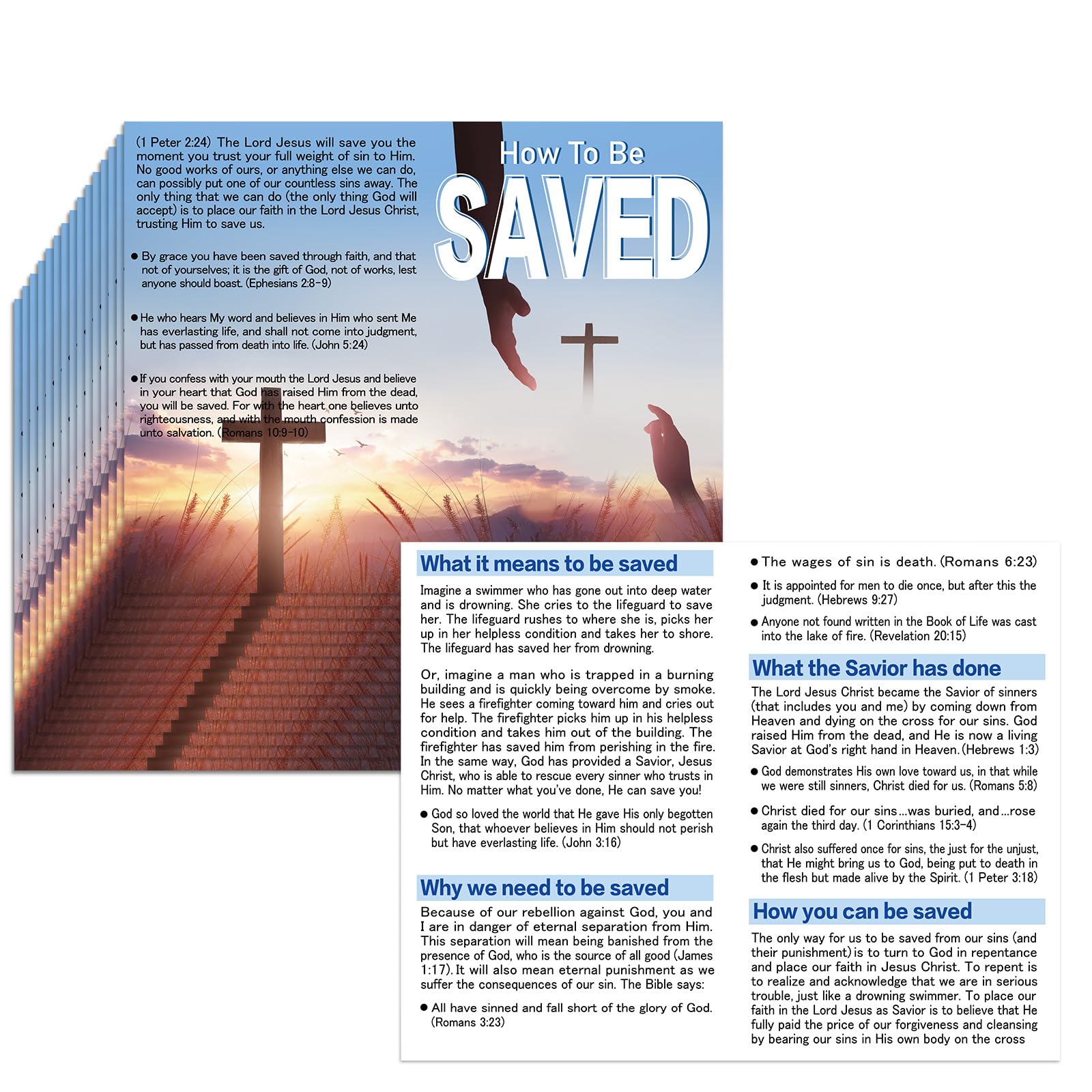 Dunzoom 300 Pcs Gospel Tract Card Salvation Plan Cards Bible Tracts 7 x 5.5 Inch Christian Inspirational Bible Verses Greeting Men Women Church Supplies(How to Be Saved)