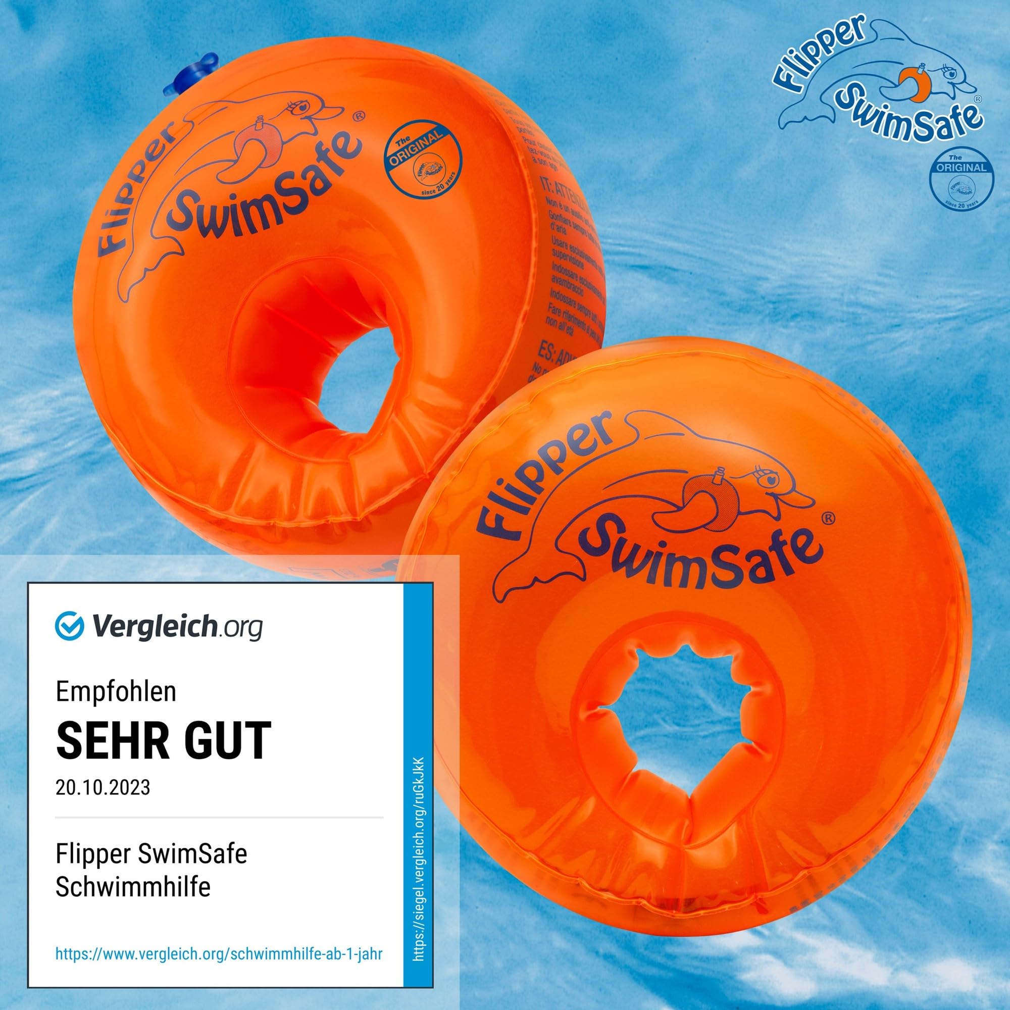 Flipper SwimSafe - ausilio per il nuoto per bambini dai 12 mesi, ali d'acqua con nucleo infrangibile in schiuma PE per imparare a nuotare
