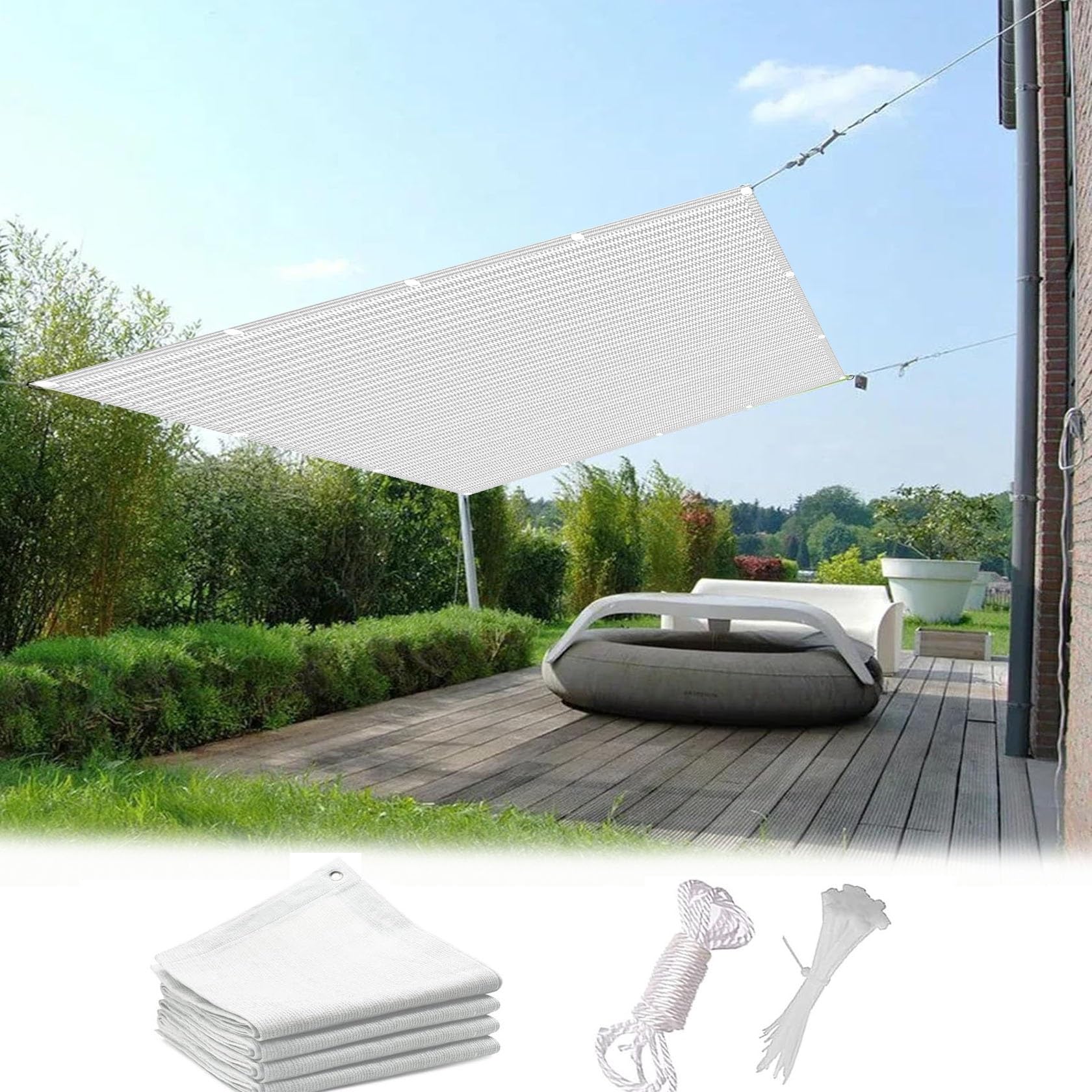 Voile d'ombrage anti-UV en toile HDPE blanche durable pour terrasse