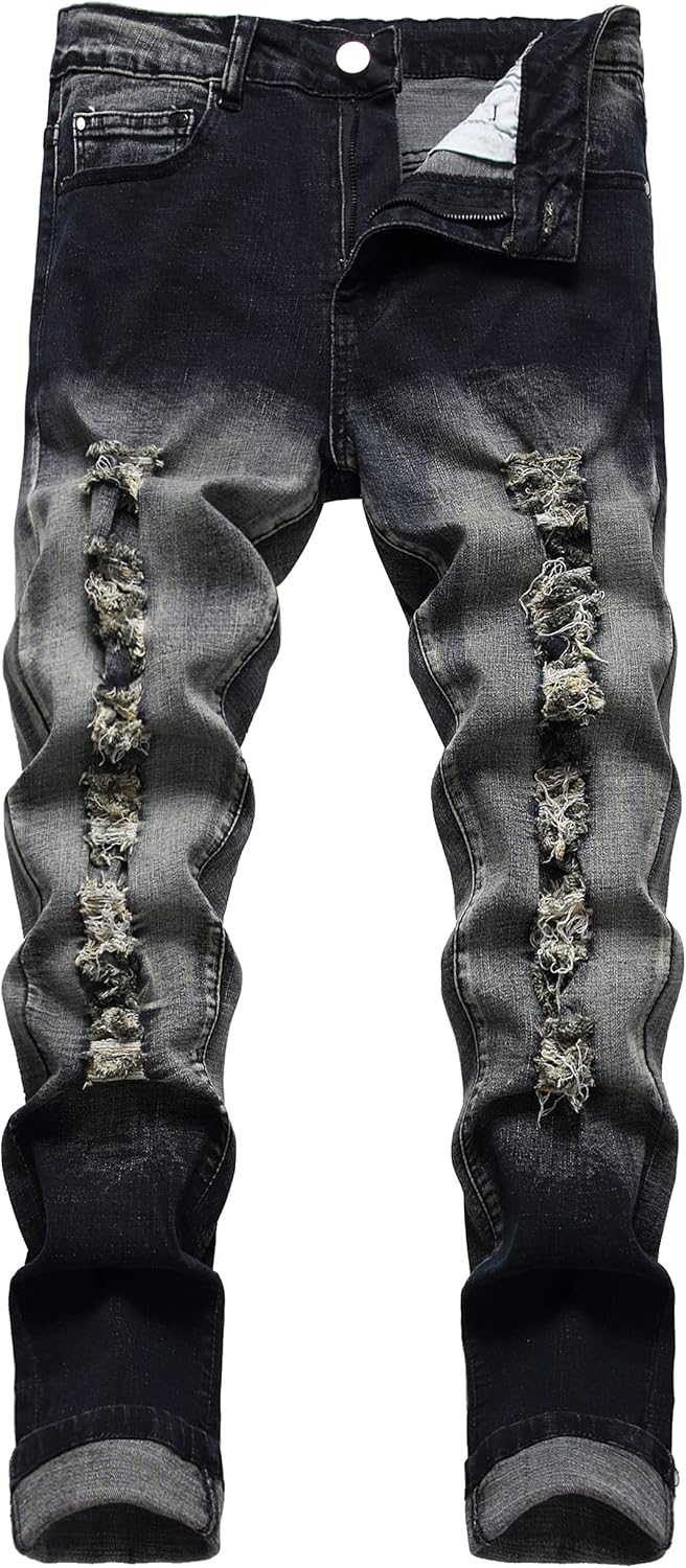 RANMCC Mens Ripped Jeans, Slim Fit Stretch Denim Jeans, Distressed Straight Leg Fashion Jeans Pants for Men