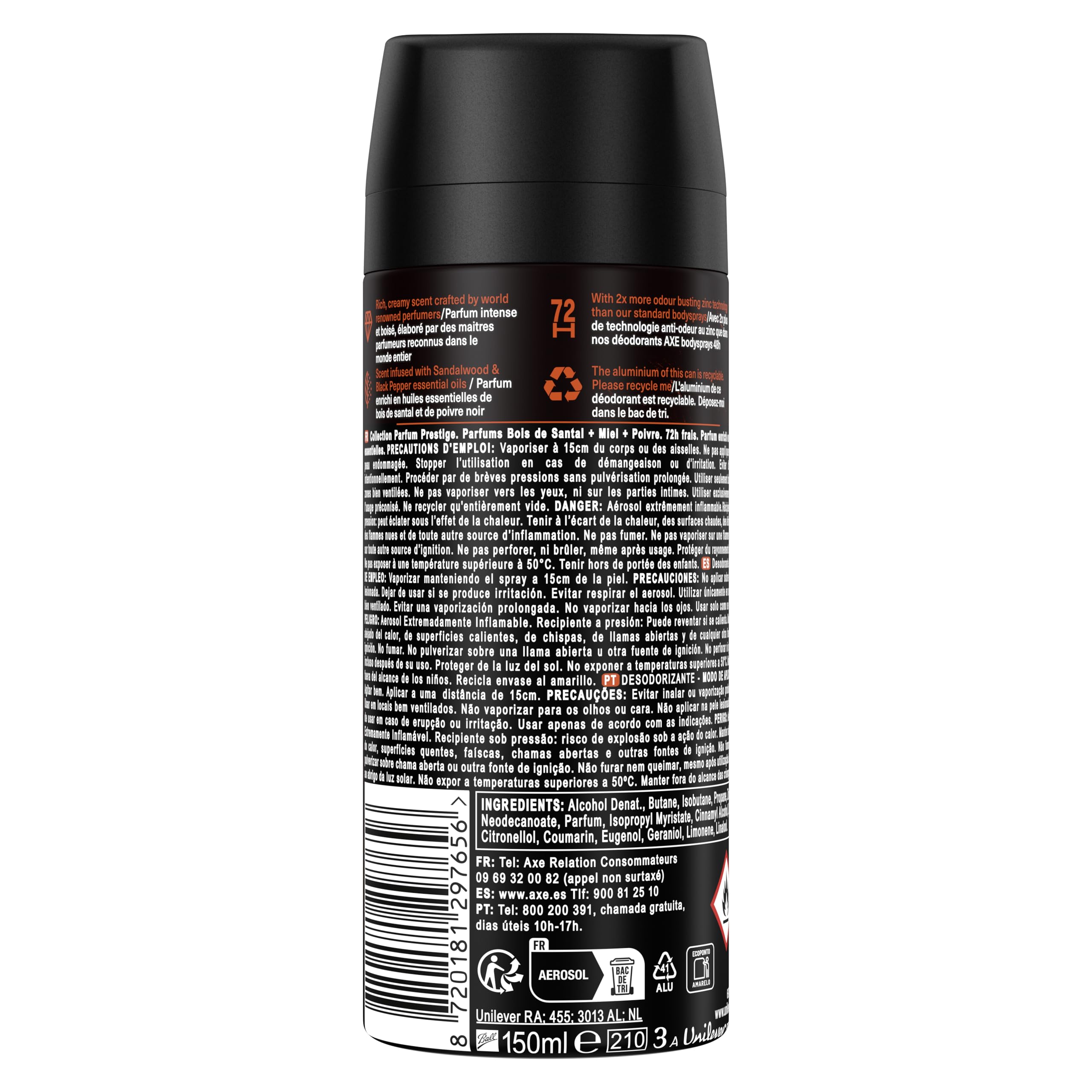 Axe Pakiet oszczędzający dezodorant w sprayu dla mężczyzn Copper Santal Zapach Premium 6 x 150 ml