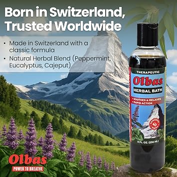 Olbas Herbal Bath 2 Pack, 8 fl oz (236 ml) Sore Muscle Bath Soak & Natural Muscle Relaxer Bath, Each Aromatic Swiss Formula with Essential Oils & Chlorophyll, Relaxing Bubble Bath for Men