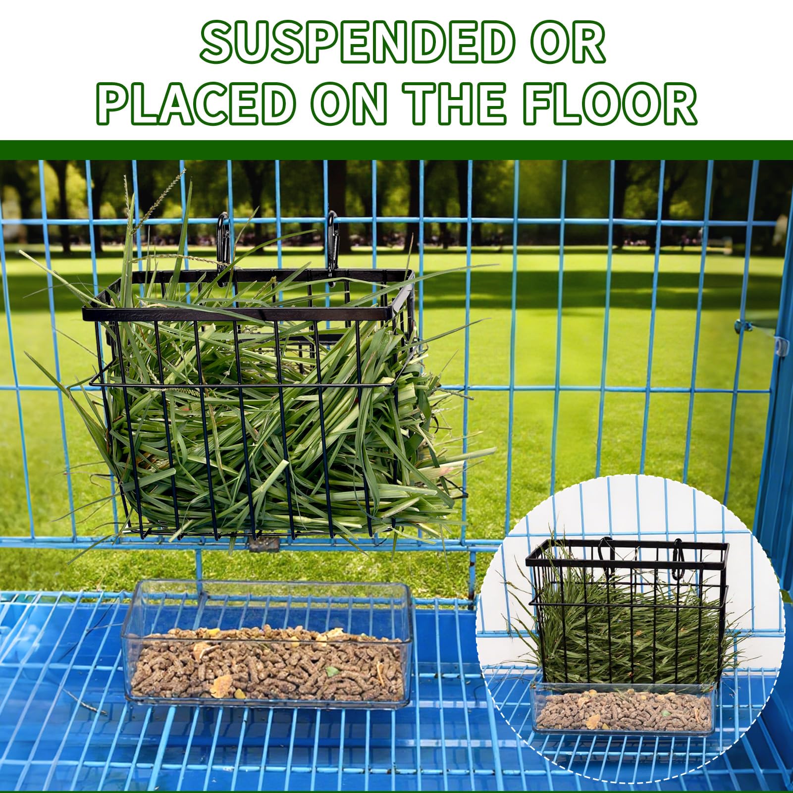 SANGLE SOPFFY Rabbit Feeder and Bunny Food Bowl with Hay Rack for Guinea Pigs, Chinchillas,Holland lop Bunny - Pet Hay Dispenser&Multifunctional Pellet Food Dish - image 4