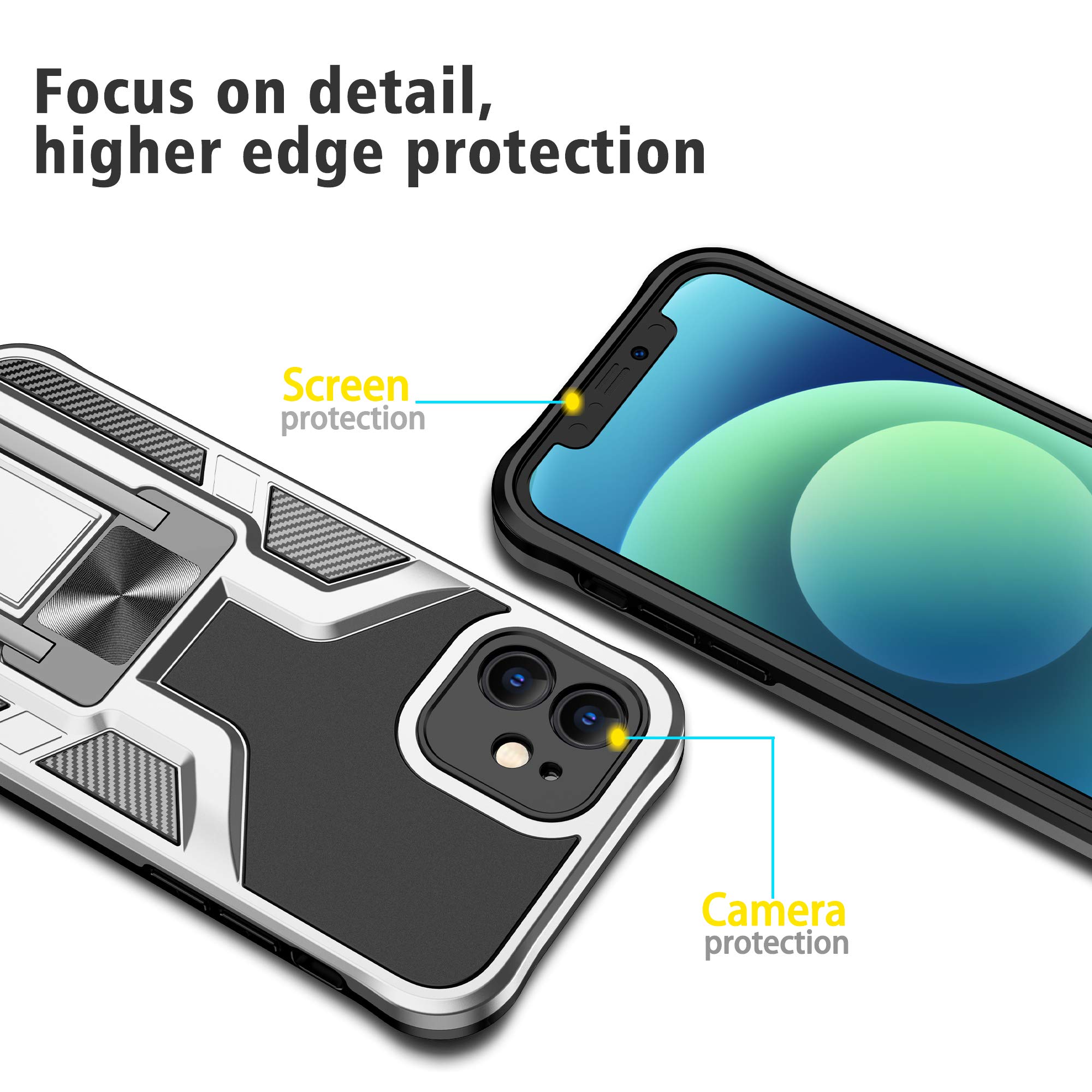 SORAKA Cover Per IPhone 12 Con Supporto Integrato E Piastra Metallica - Custodia Protettiva Antigraffio E Antiurto