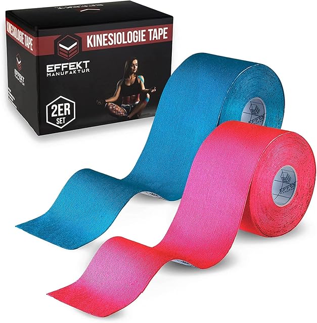 Effekt Manufaktur - taśma kinezjologiczna (5 m x 5 cm) w różnych kolorach (zestaw 2 szt.) - wodoodporna i elastyczna do uprawiania sportu - taśma kinezjologiczna taśma kinezjologiczna (niebieski + różowy)