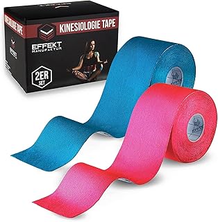 Effekt Manufaktur Kinesiology Tape Waterproof (16 ft x 2 in), 2 Rolls - Elastic Physio Tape for Muscle Support and Injury Recovery, Medical Tape, Kinetic Tape, Durable Kinesthetic Tape (Blue + Pink)