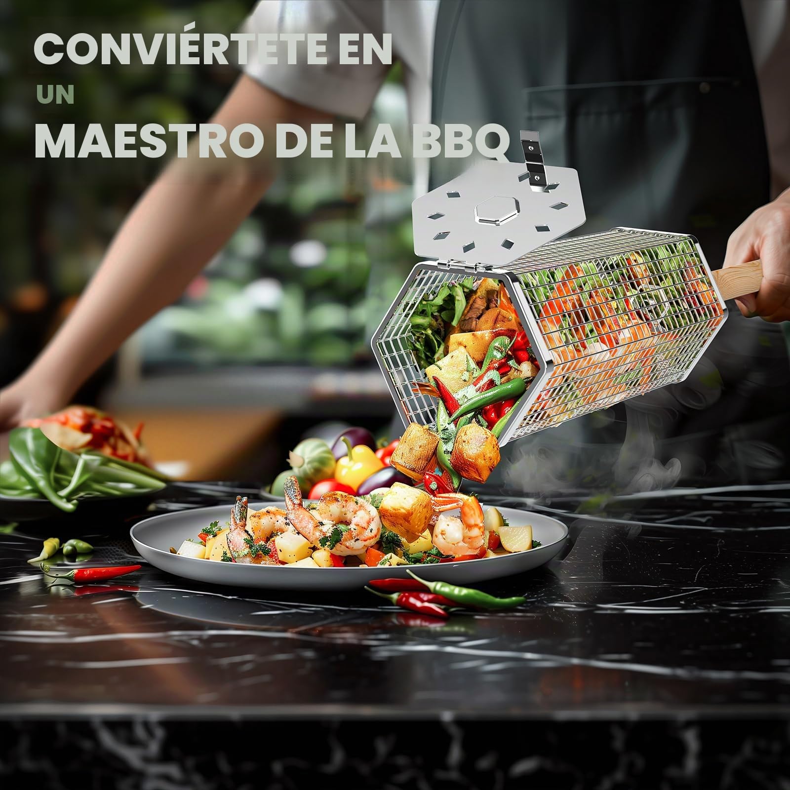 ivtivfu Cesta de Parrilla Rodadiza, Mango Extraíble, Acero Inoxidable 304, Anidadas Accesorios Barbacoa carbon para Verduras, Utensilios bbq para Exterior Camping, Regalos Originales Hombre cumpleaños