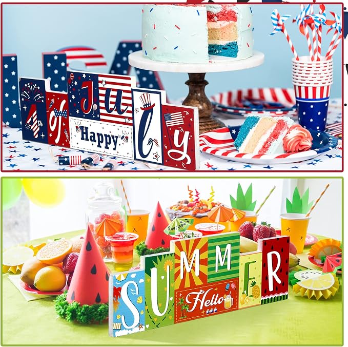 Decoración de mesa Hello Summer doble cara madera miniatura 6