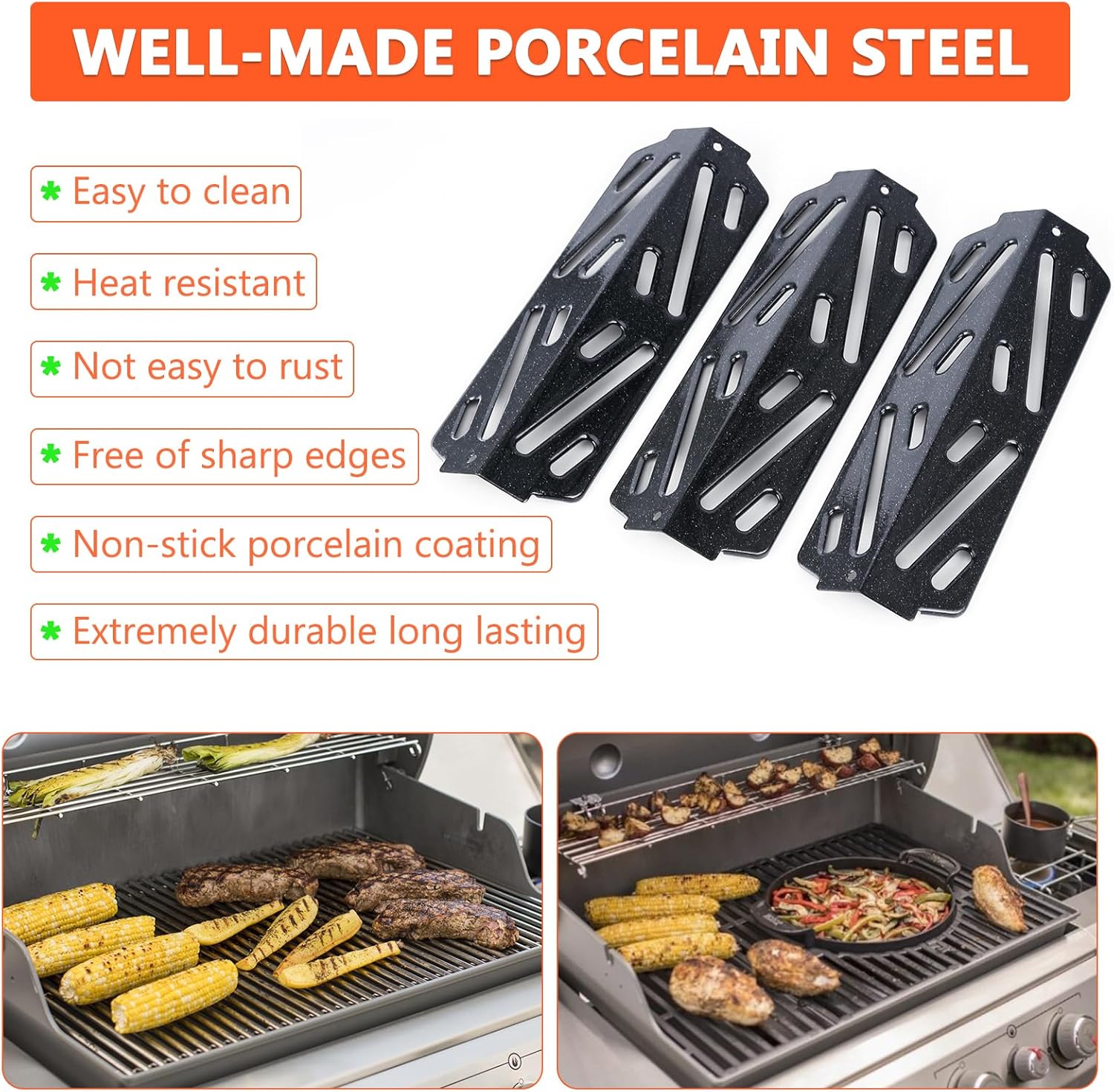 QuliMetal Grill Warming Rack and 66040 Grill Heat Deflector for Weber Genesis II 300 Series Gas Grills