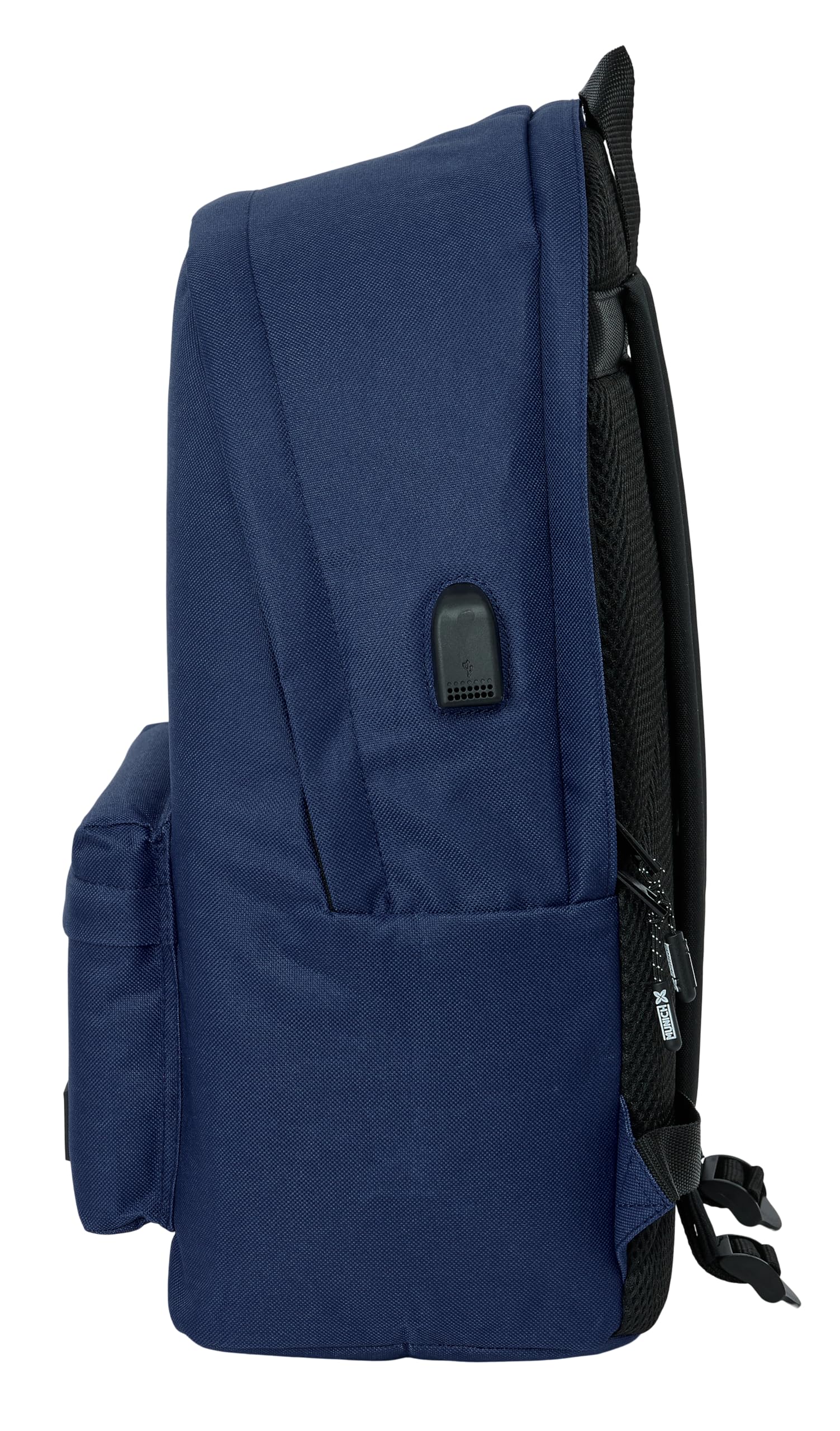 safta Munich Basic - Zaino per computer portatile da 15,6" e USB, ideale per giovani di diverse età, tessuto riciclato, comodo e versatile, qualità e resistenza, 31 x 18 x 44 cm, colore, Blu marino,