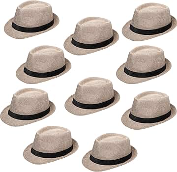 帽子 wicagrocery Round Brim Short Natural 10 Pack Classic Fedora Hat with Short Brim, Straw Panama Style