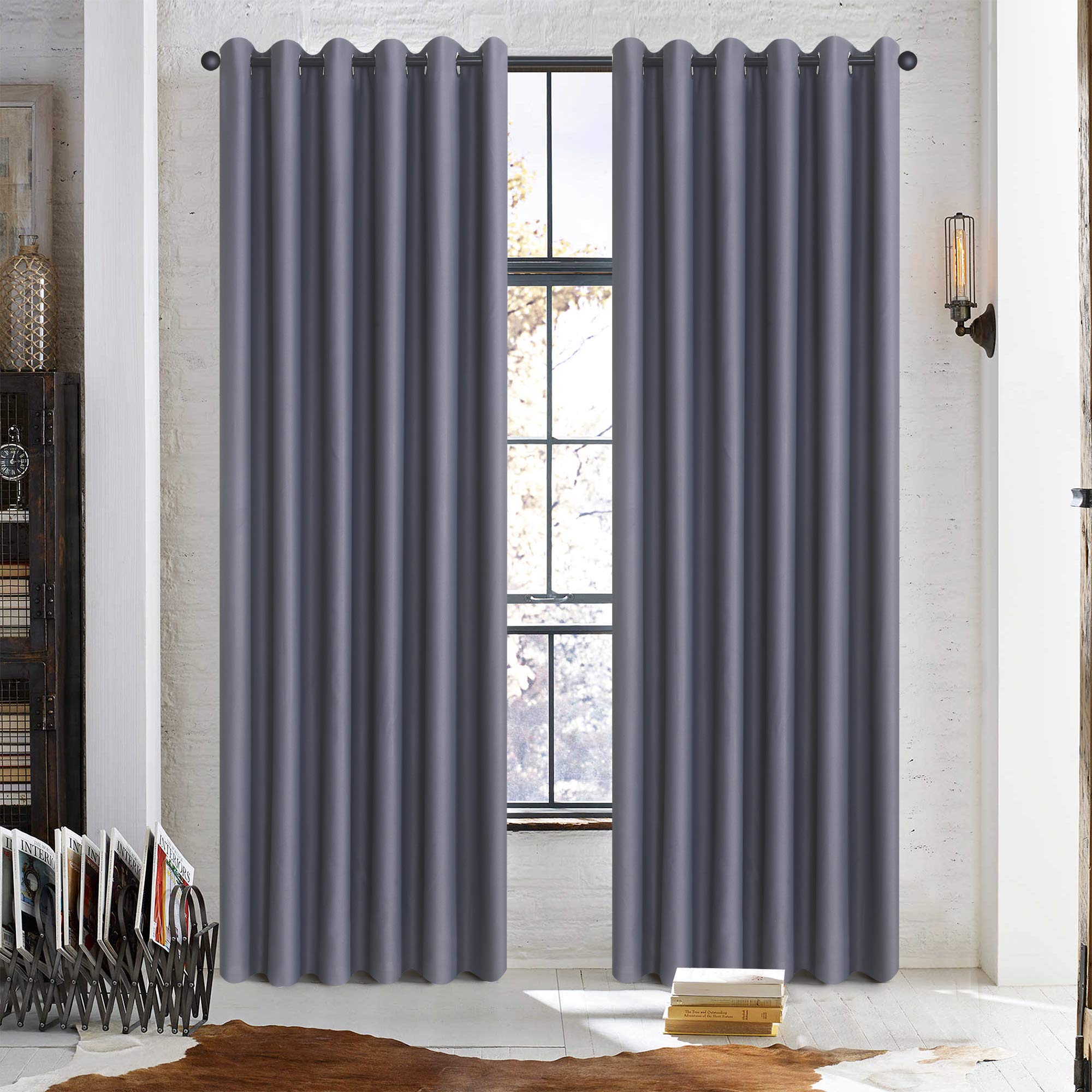 ROOEE Insulated Heavy Thick Thermal Blackout Curtains Eyelet Ring Top Pair, Ideal for Living Room Bedroom