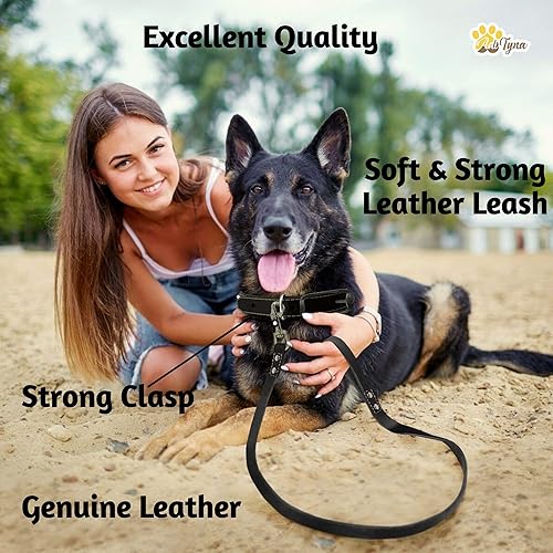 Miniatura 3 de Juego de collar y correa para perro de piel negra, correa para perro de 6 pies x 34 pulgadas y collar para perros grandes