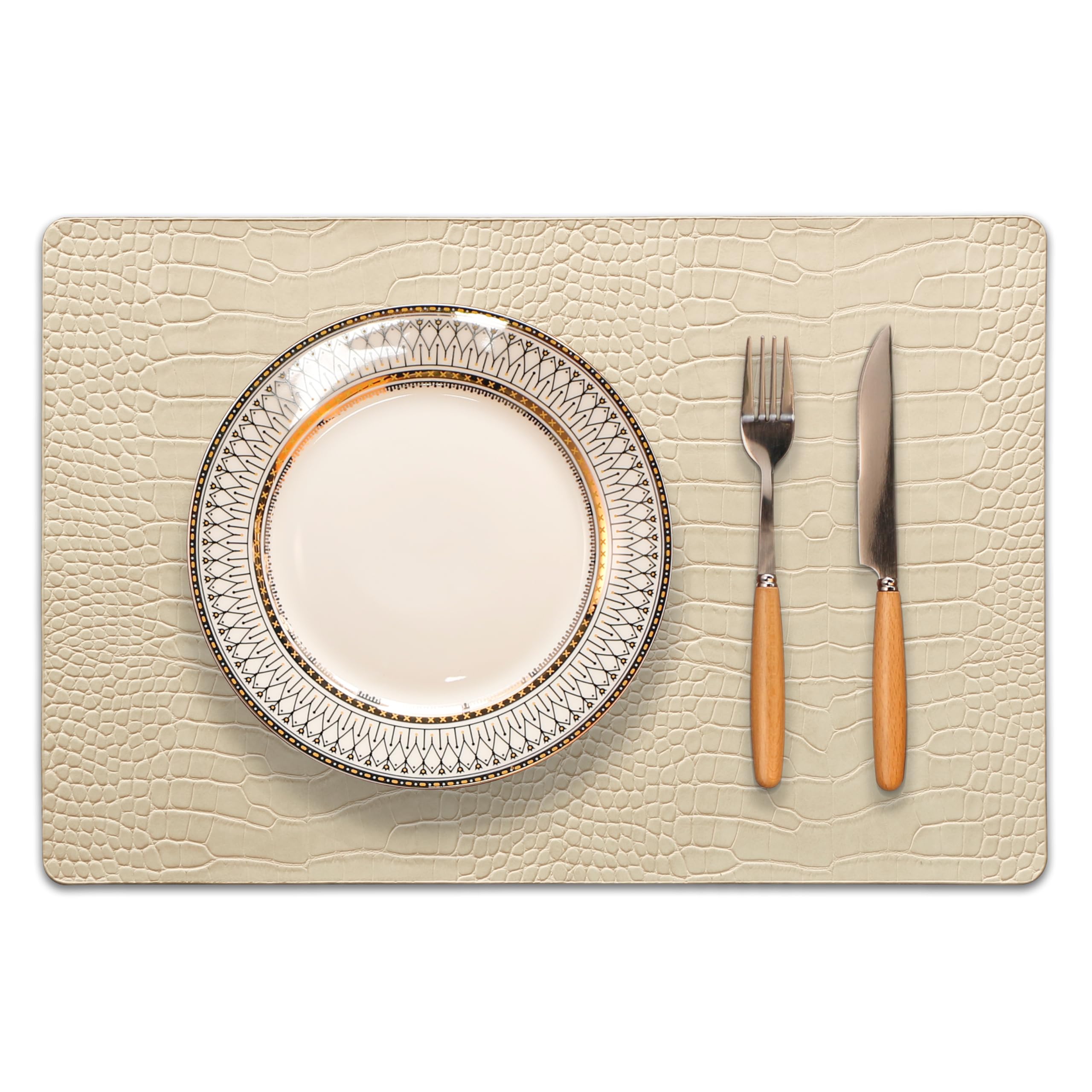 Sets de table aspect crocodile Jovono en similicuir beige de qualité supérieure
