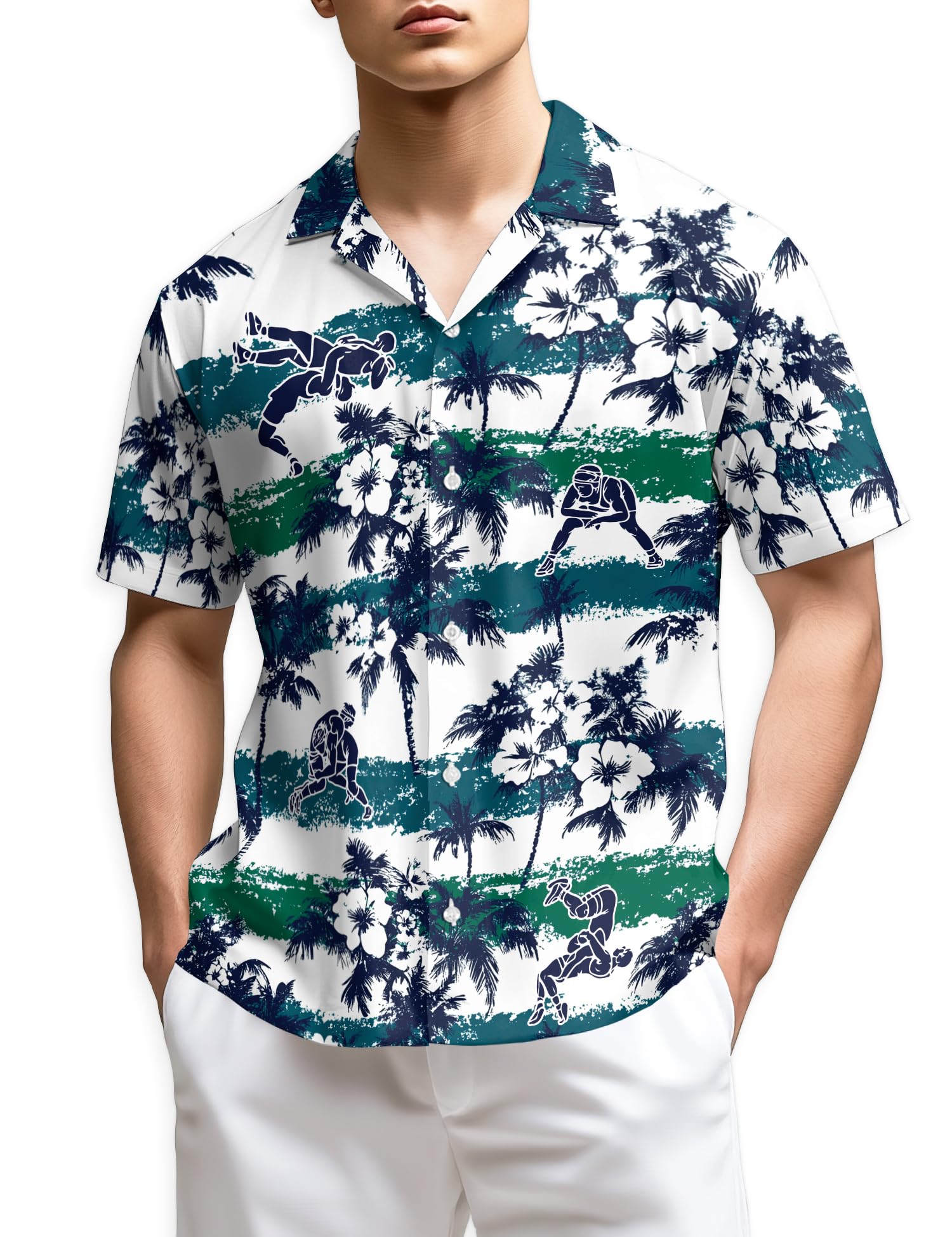 NETHOUSE Green Softball & Baseball Bat Hawaiian Shirt for Men, Aloha Summer Beach Short Sleeve Button Down Shirts, Size S-5XL