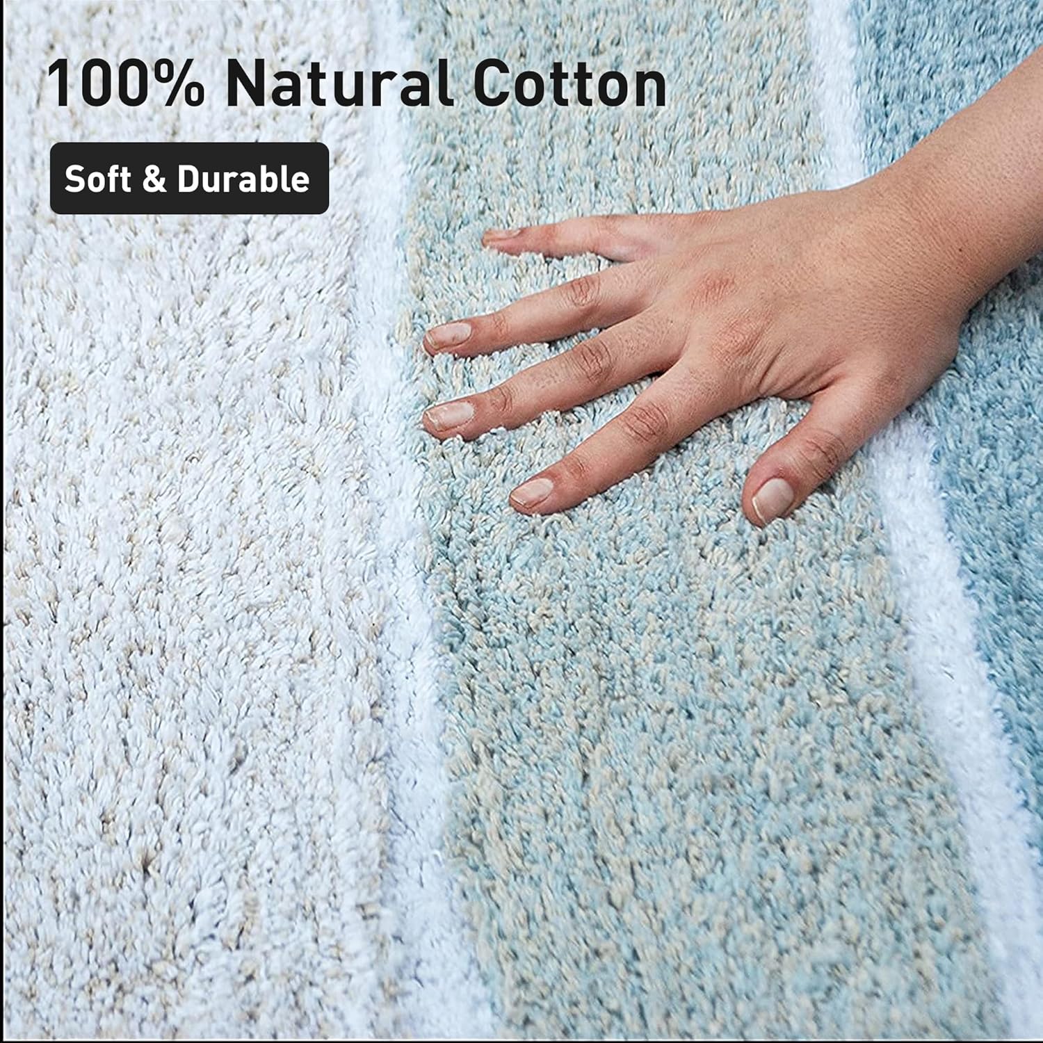 Chardin home Cordural Stripe Bath Mat, 24 x 40 Inches | Non Slip Bathroom Rug, Machine Washable, Plush, Highly Absorbent | Ombre Blues & White