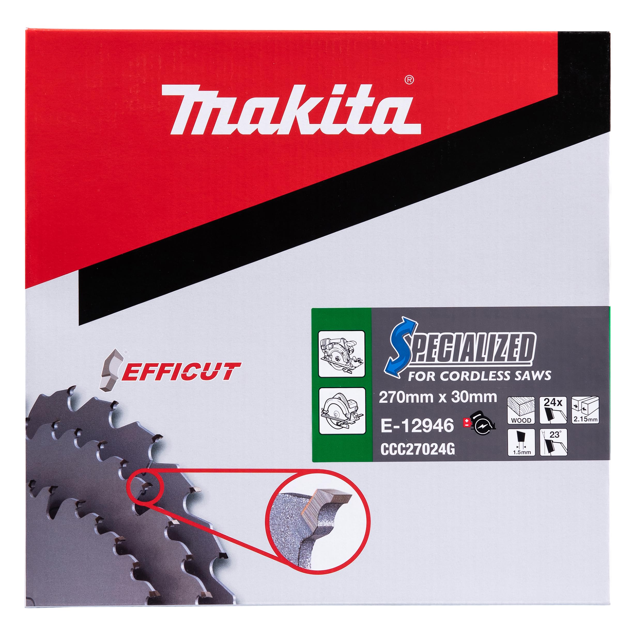 Makita E-12946 Hoja de sierra circular Efficut TCT 270 x 30 mm 24T Madera