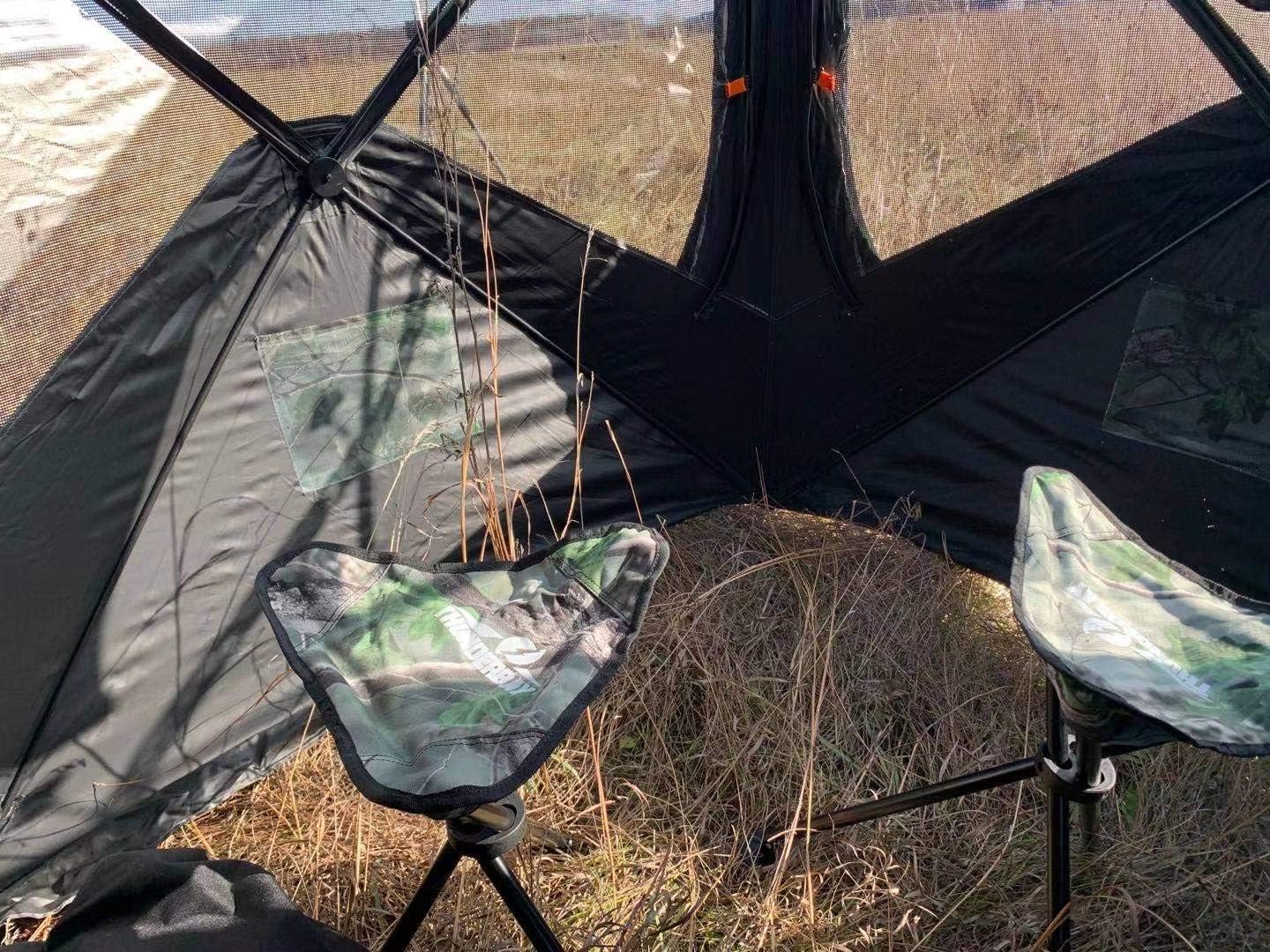 THUNDERBAY Run & Gun See Through Hunting Blind Combo with 2 Chairs, 3 Person Pop Up Ground Blinds 180 Degree, 300D Durable Hunting Tent for Deer & Turkey Hunting (Camouflage), Floor Space 58" x 58"