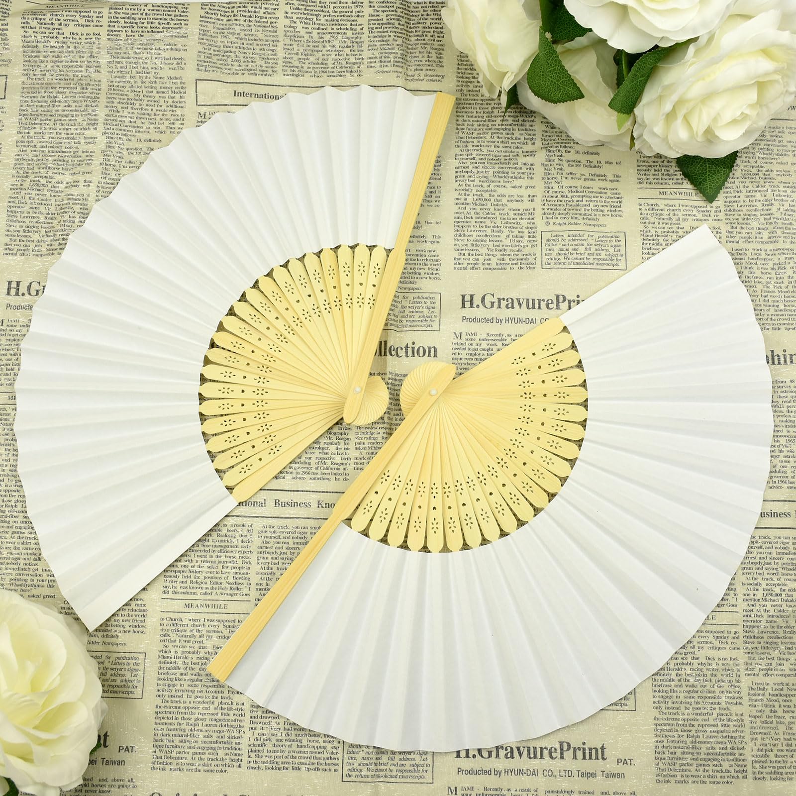 lalago 40 stuks bruiloftswaaiers, papieren en witte waaiers, Japanse opvouwbare ventilator, opvouwbare ventilator, bruiloftswaaiers