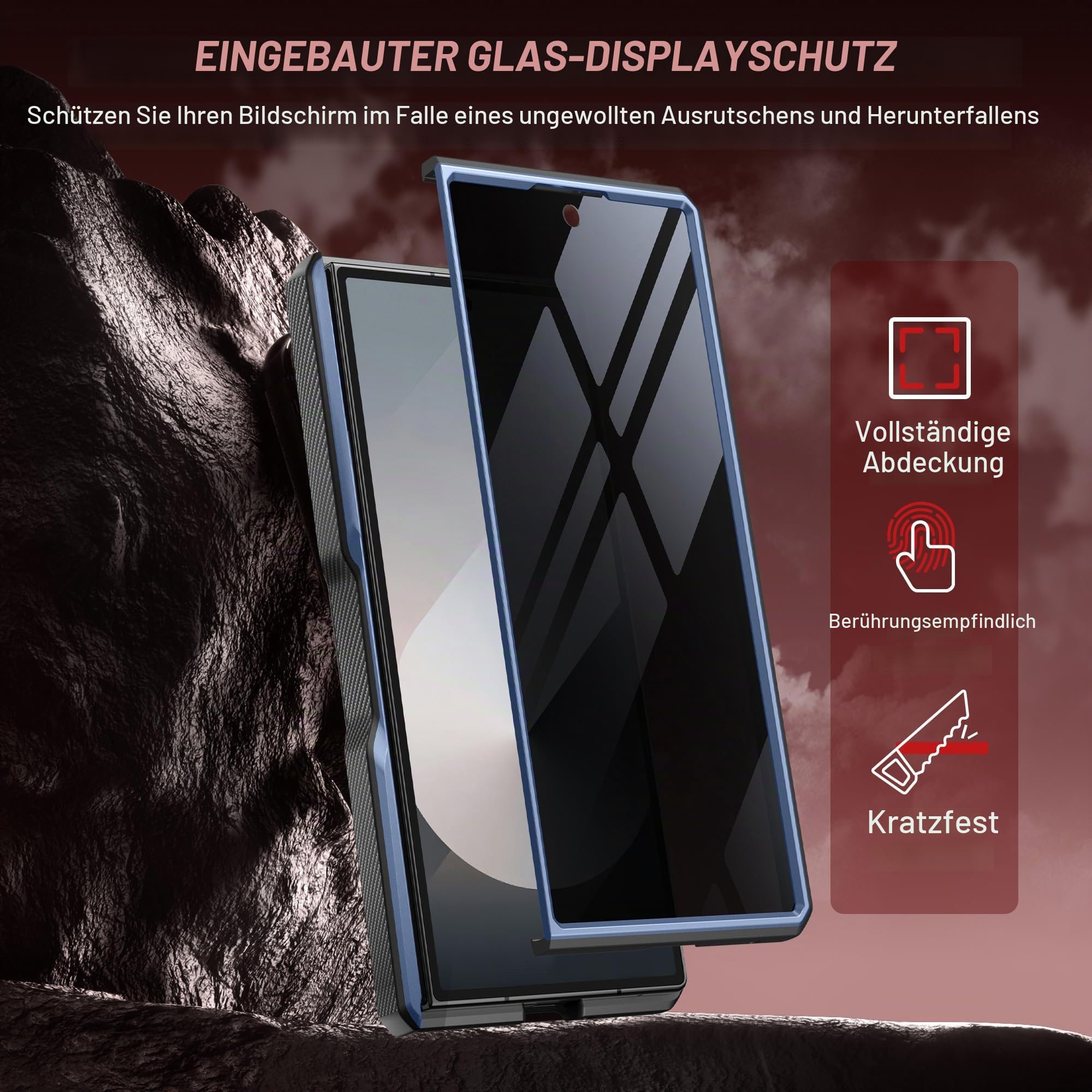 Tongate 360°Drehbarer Magnetständer für Samsung Galaxy Z Fold 7 Hülle mit Privatsphäre Bildschirmschutz, [Kompatibel mit Magsafe] [Anti-Spionage] [360°Ringhalterung] Vollständig Stoßfeste Hülle, Blau