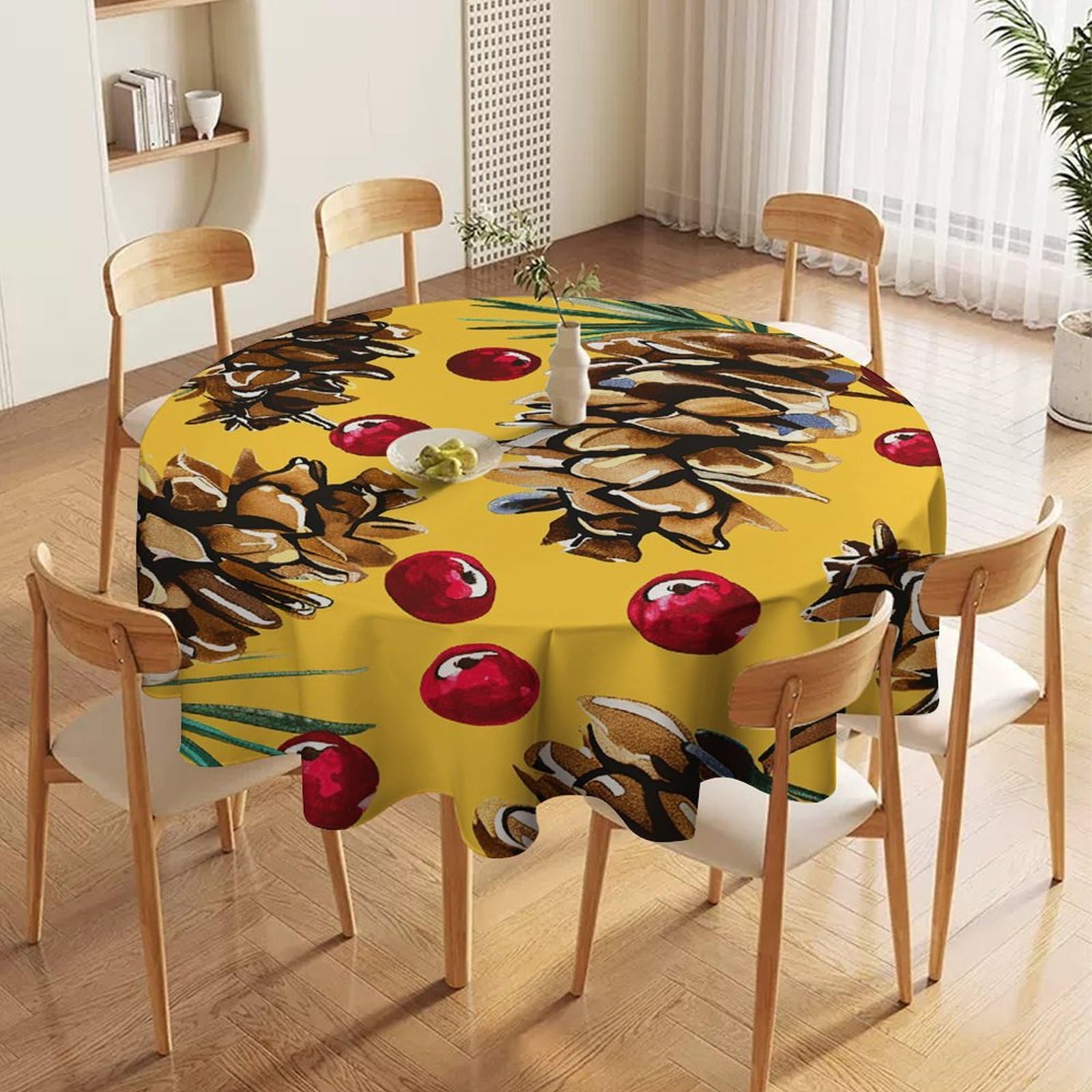 Nappe ronde lavable premium en tissu étanche décors de Noël