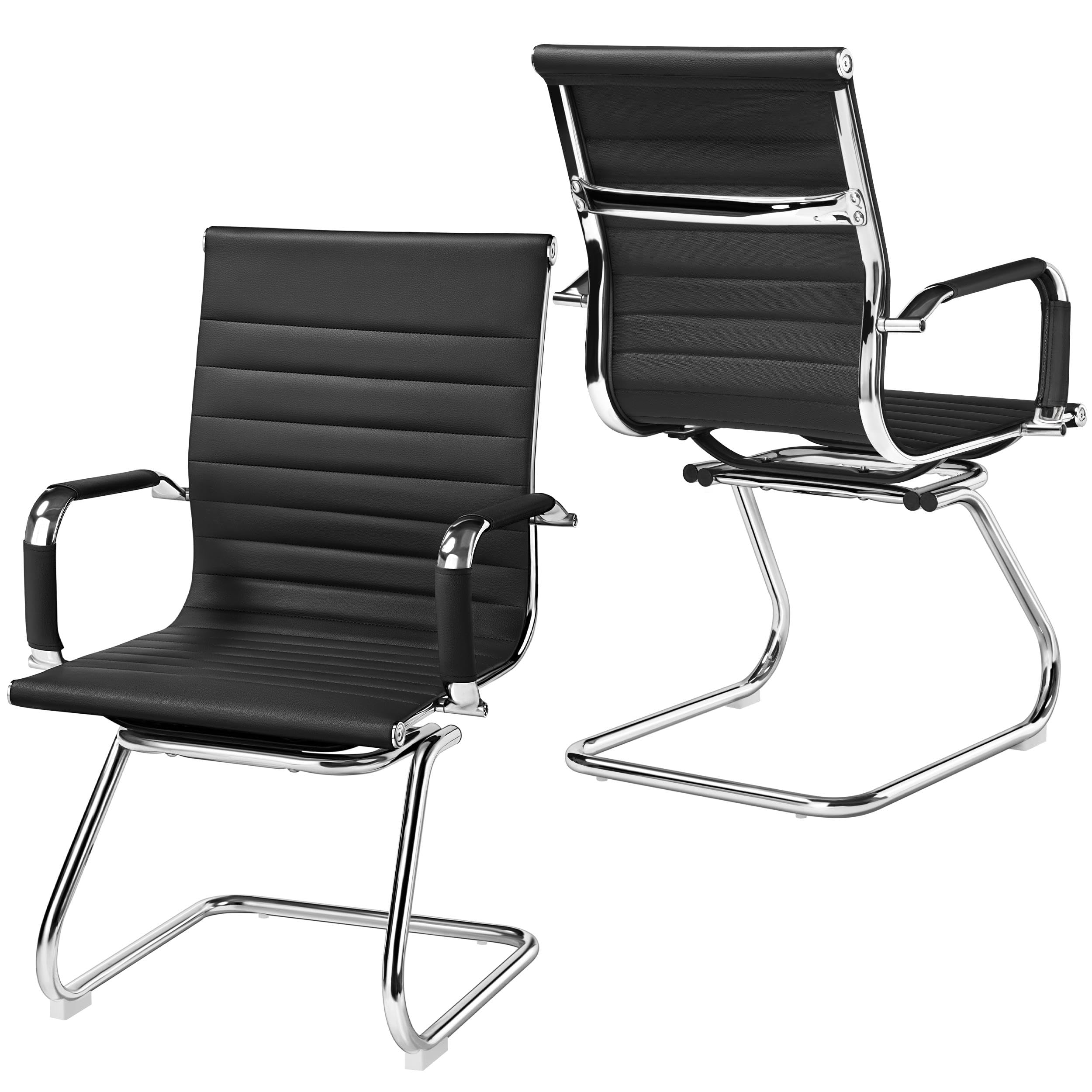 costoffs 2PCS Faux Leather Armchair Meeting Room Office Chairs, Black