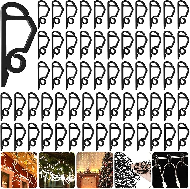 Starlife 60PCS Gutter Hanging Hooks/ Clips for Outdoor Christmas Xmas String Icicle Lights (Plastic, Black)