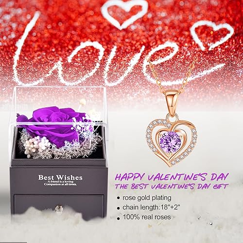 Miniatura 5 de SKYCOOl Collar de rosa real preservada con corazón para mujer regalo de cumpleaños para mamá novia esposa abuela en el día de la madre día de San