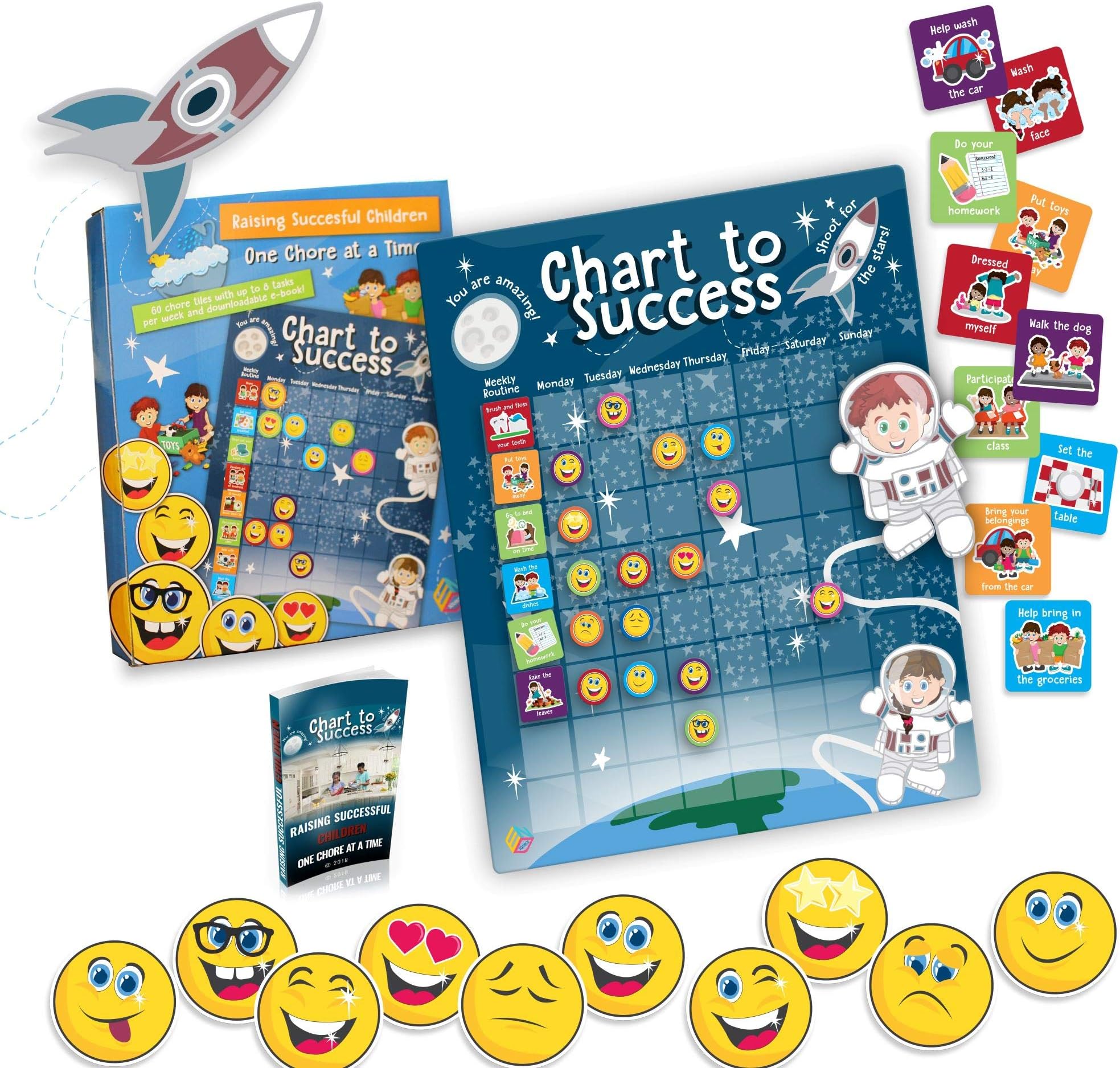 - Chart to Success| Magnetic Dry Erase| Daily Routine Responsibility Chore Chart for Kids| 80 Emojis| 70 Tasks, Including Behavior and Self-Care| Fun Design for Both Boys and Girls| Raising a Star