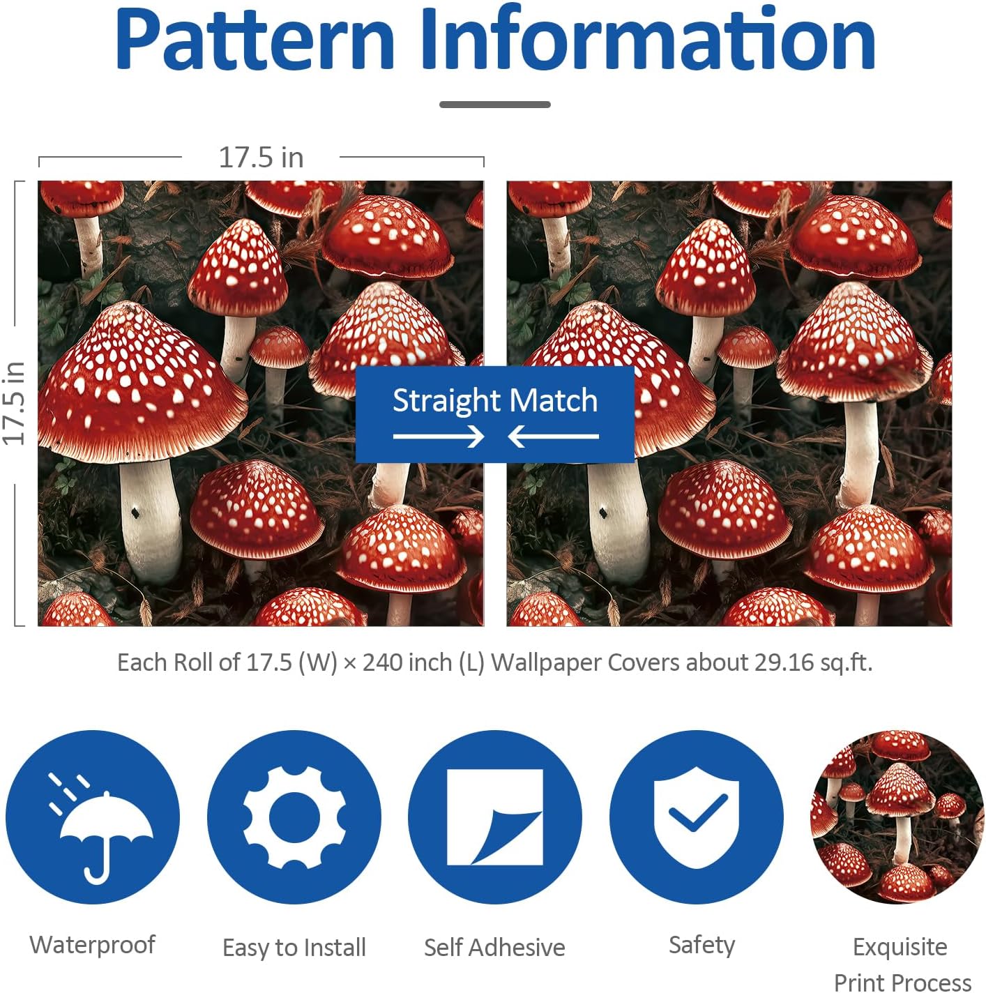 Red Mushroom Wallpaper Peel and Stick Forest Mushroom Contact Paper for Cabinets 17.5" x 240" Red Boho Contact Paper Forest Plant Self Adhesive Botanical Wallpaper for Bedroom Living Room