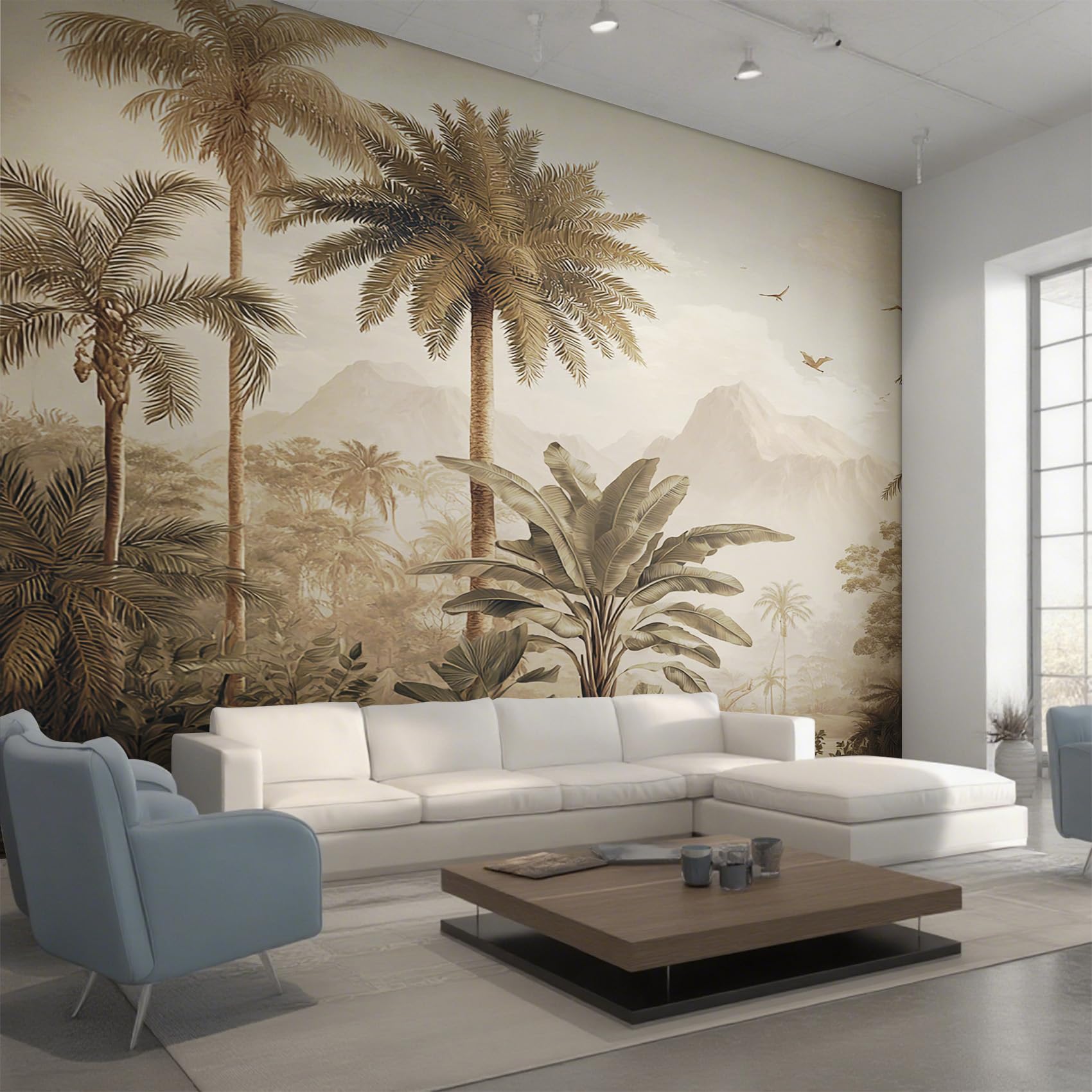 Papier peint paysage forêt tropicale intissé pour décoration murale panoramique de salon
