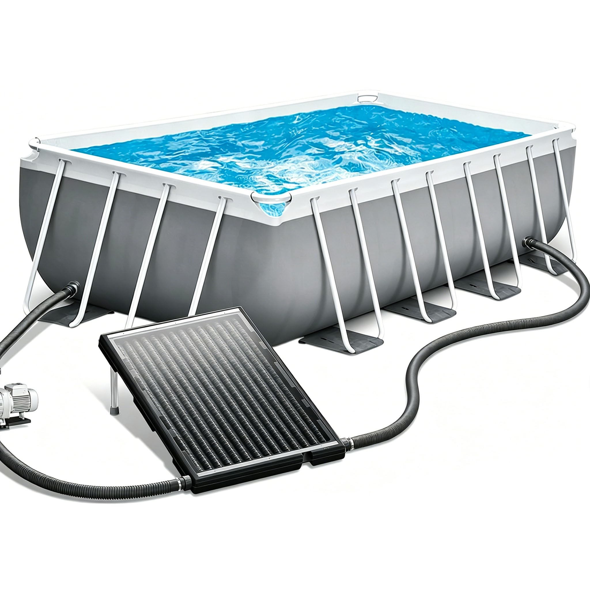 UISEBRT Solar Pool Heater 1er Set, plástico resistente a los rayos UV con placa de protección contra el polvo y las hojas, 111,5 x 66 x 6,5 cm, patas de aluminio, colector solar para piscina de jardín
