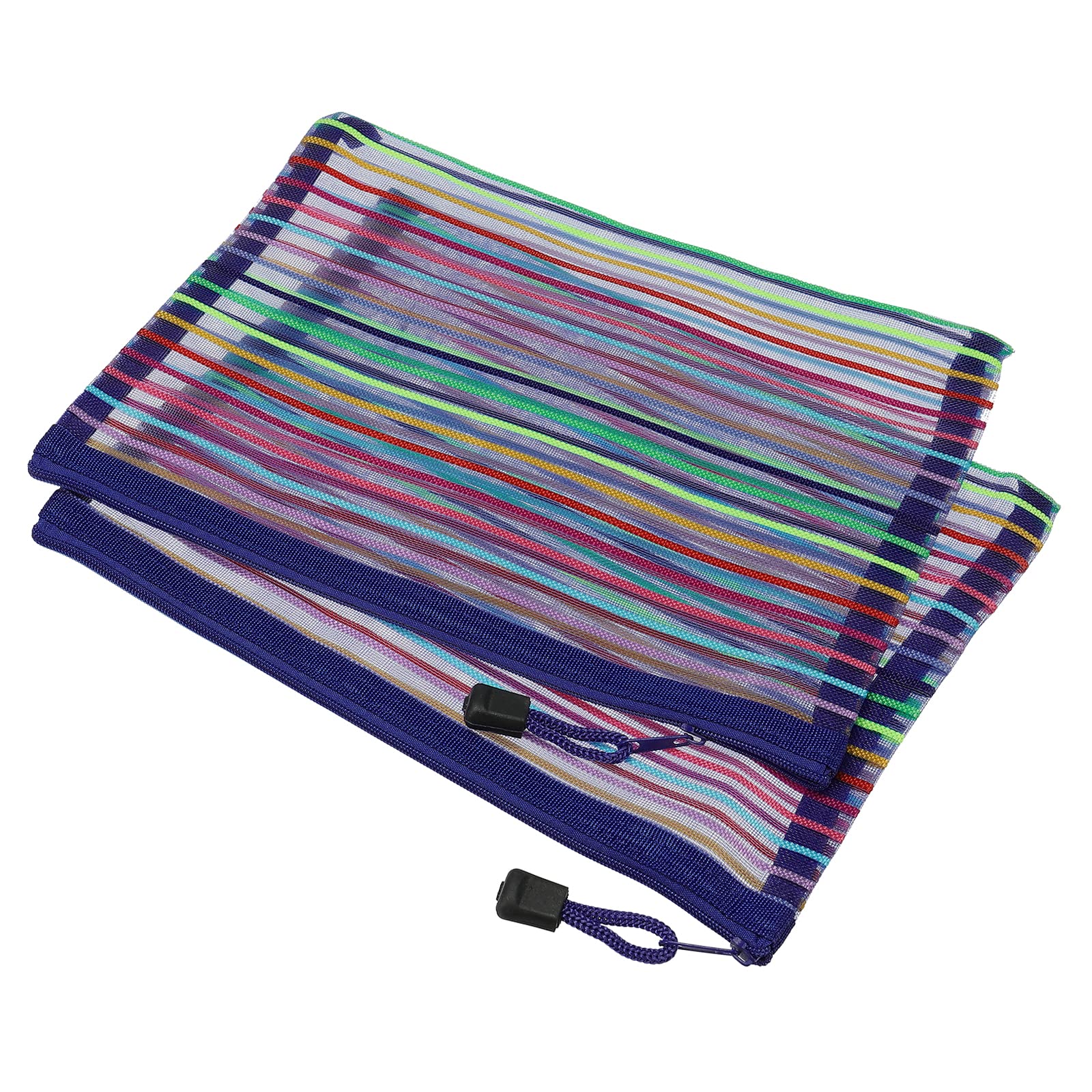 MECCANIXITYMesh Zipper Pouches, A5 Colorful Pencil Case Document File Bags Storage Organizer for Office Supply Travel Accessory, Blue Pack of 6