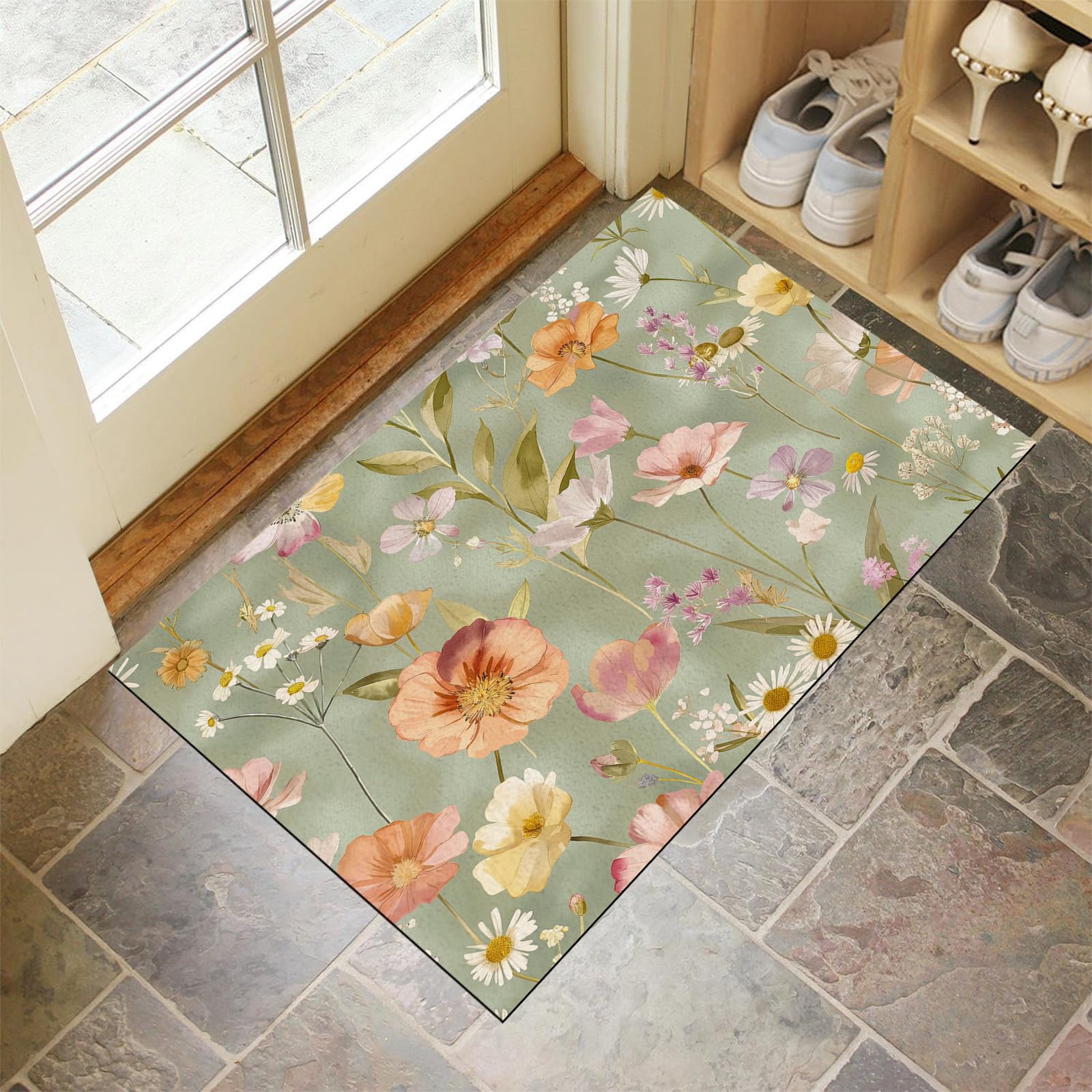Tapis de porte pour couloir jardin et grand paillasson extérieur antidérapant fleurs colorées