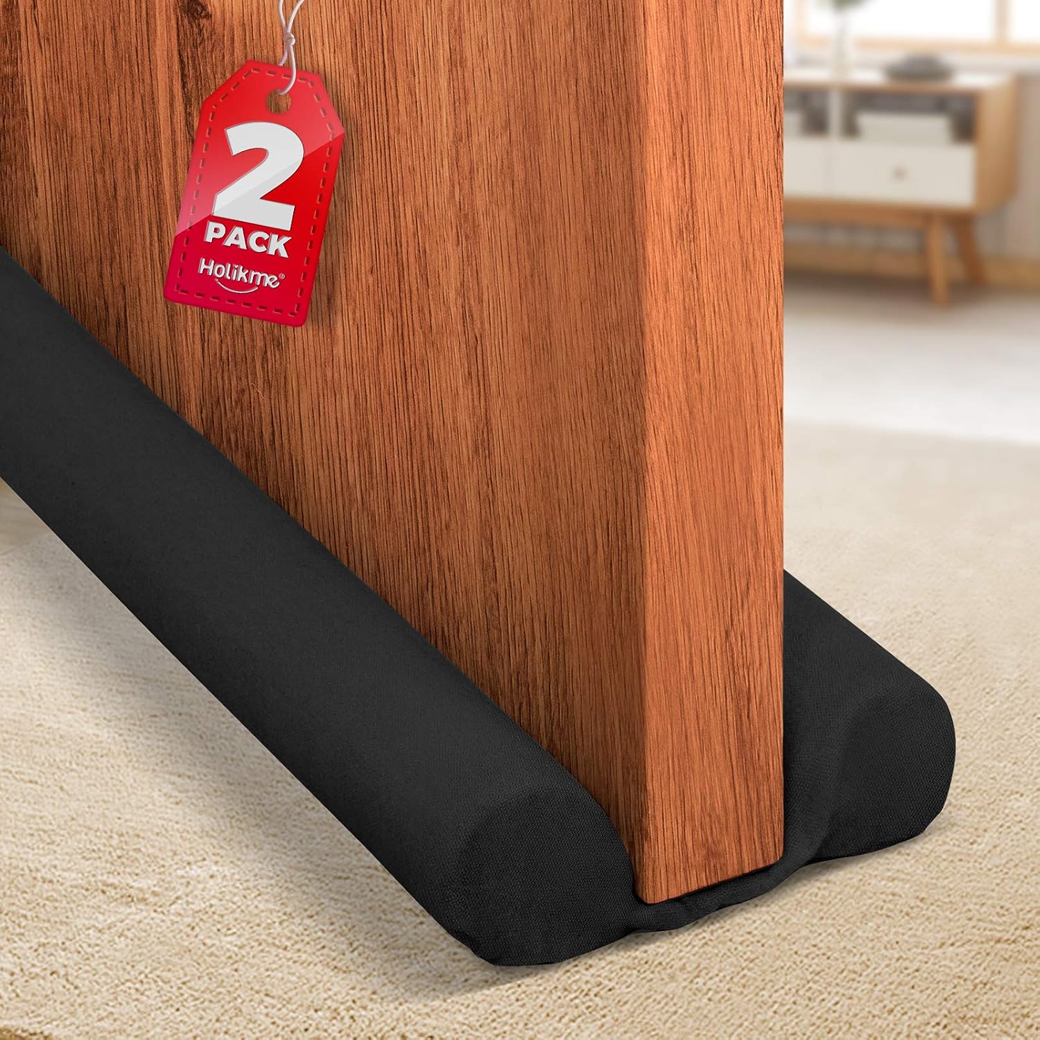 Holikme 2 Pack Twin Door Draft Stopper Weather Stripping Noise Blocker Window Breeze Blocker Adjustable Door Sweeps 32inch Black