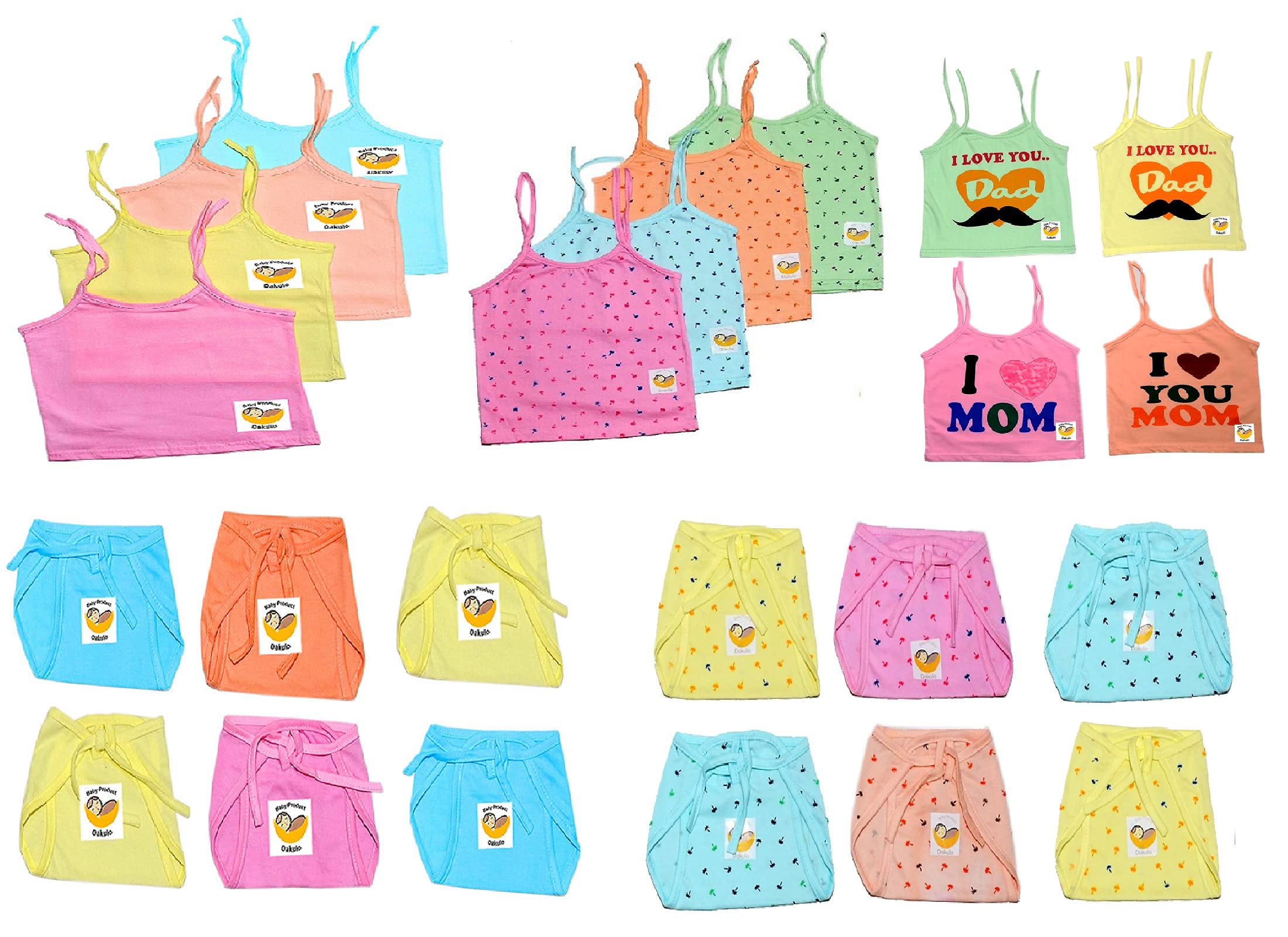 Dakulo Baby ProductDAKULO� New Born Baby Care Cloth Set Combo Set of 04 Jhabla, 04 Nappy, 04 Mittens,04 Booties and 04 Caps Hosiery Material, Random Print (Multicolor)